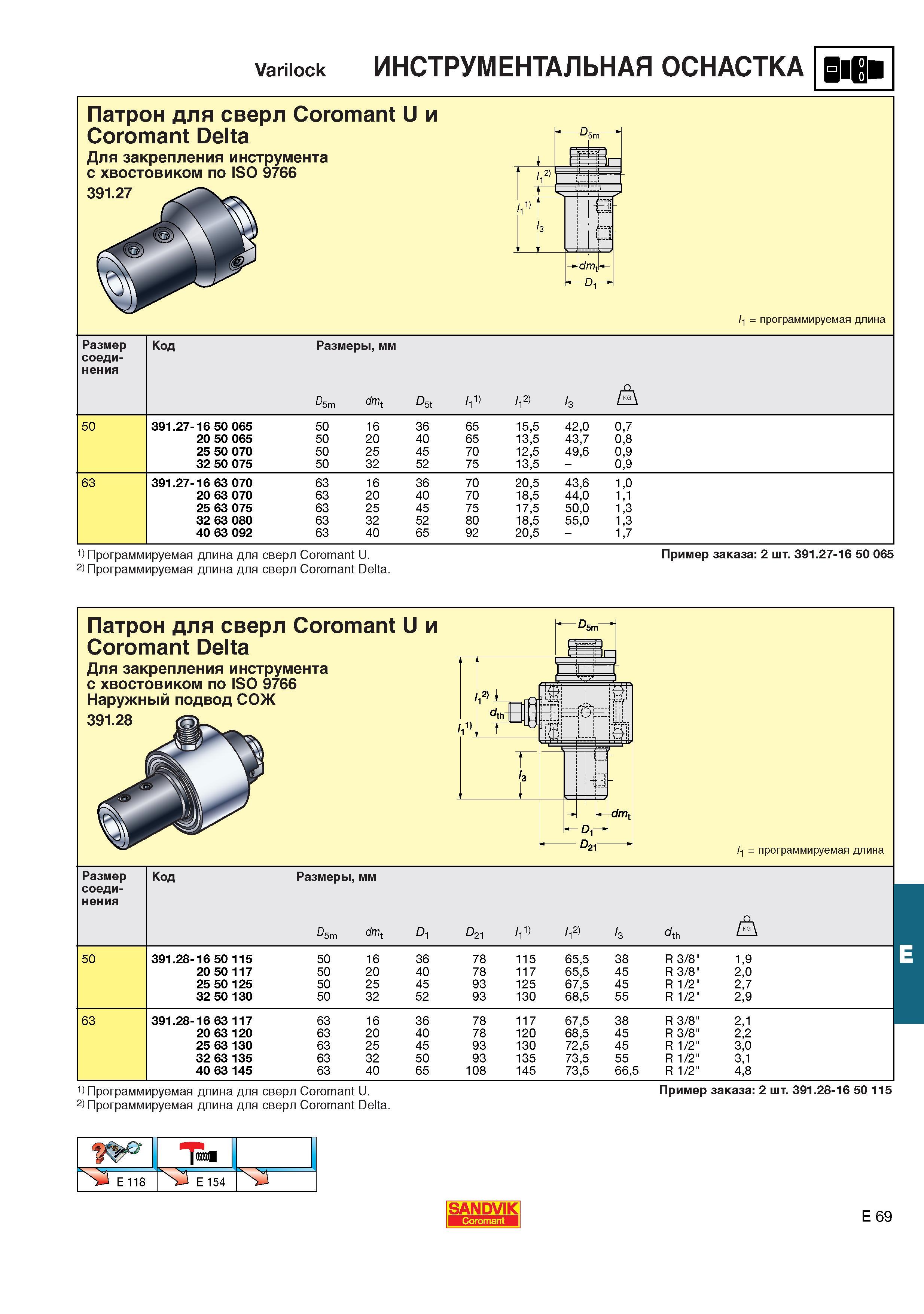 610  Каталог SANDVIK COROMANT 2001 Вращающиеся инструменты для фрезерования сверления растачивания Инструментальная оснастка для станков Стр. E69