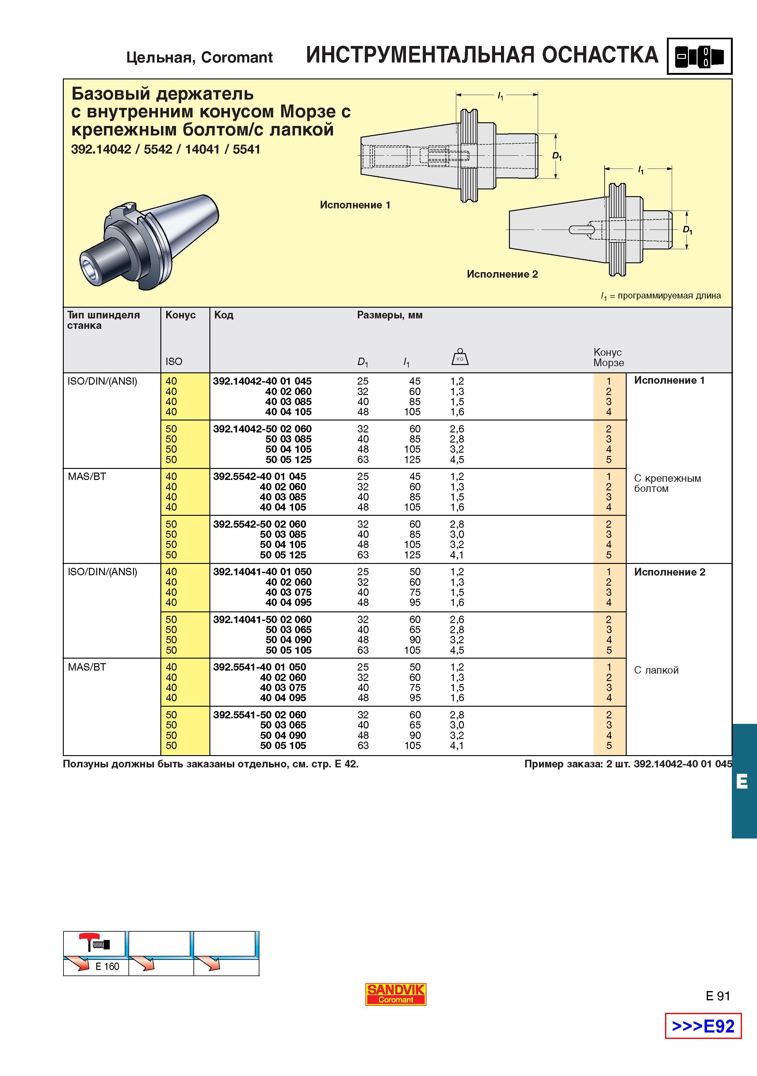 632  Каталог SANDVIK COROMANT 2001 Вращающиеся инструменты для фрезерования сверления растачивания Инструментальная оснастка для станков Стр. E91