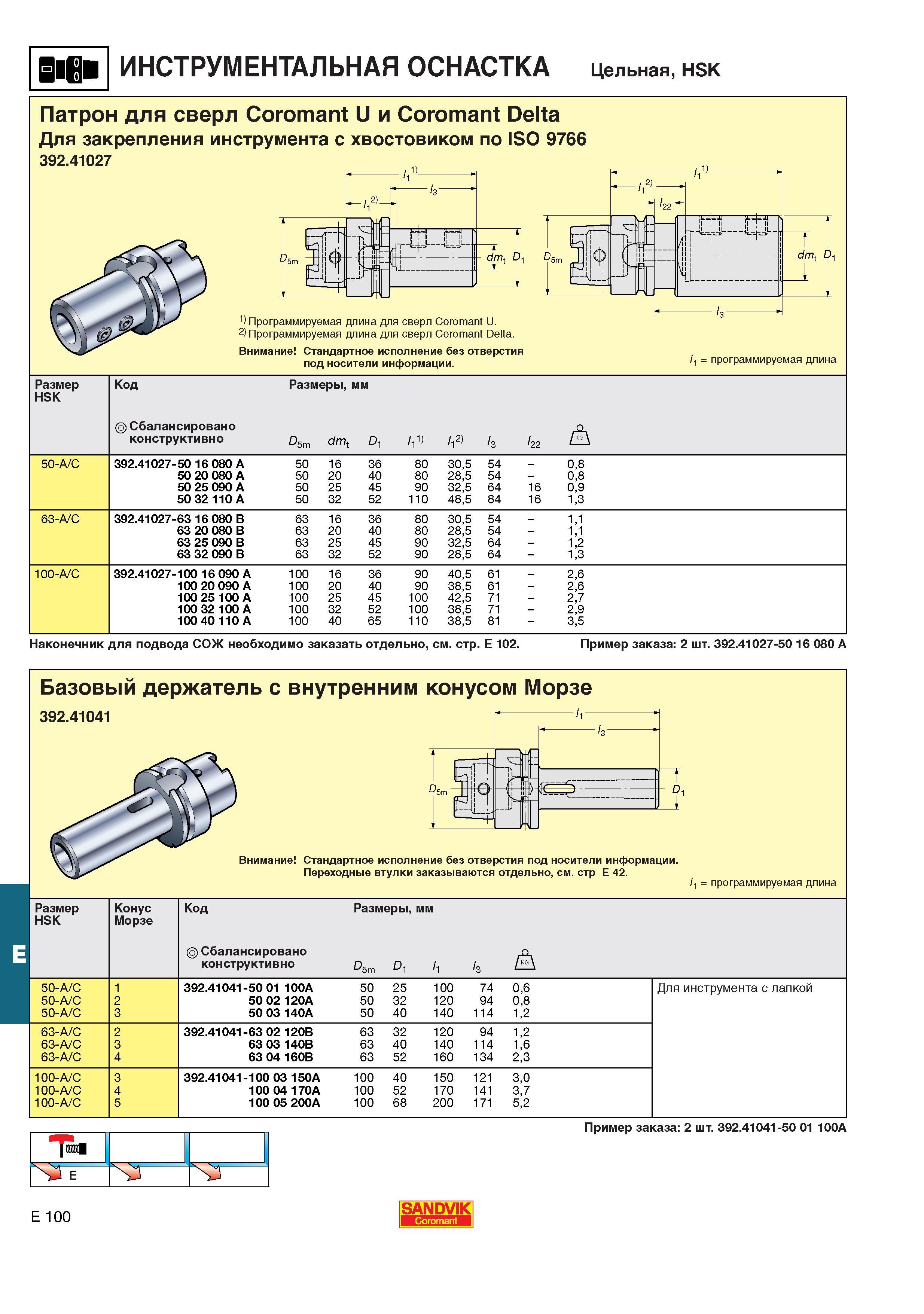641  Каталог SANDVIK COROMANT 2001 Вращающиеся инструменты для фрезерования сверления растачивания Инструментальная оснастка для станков Стр. E100