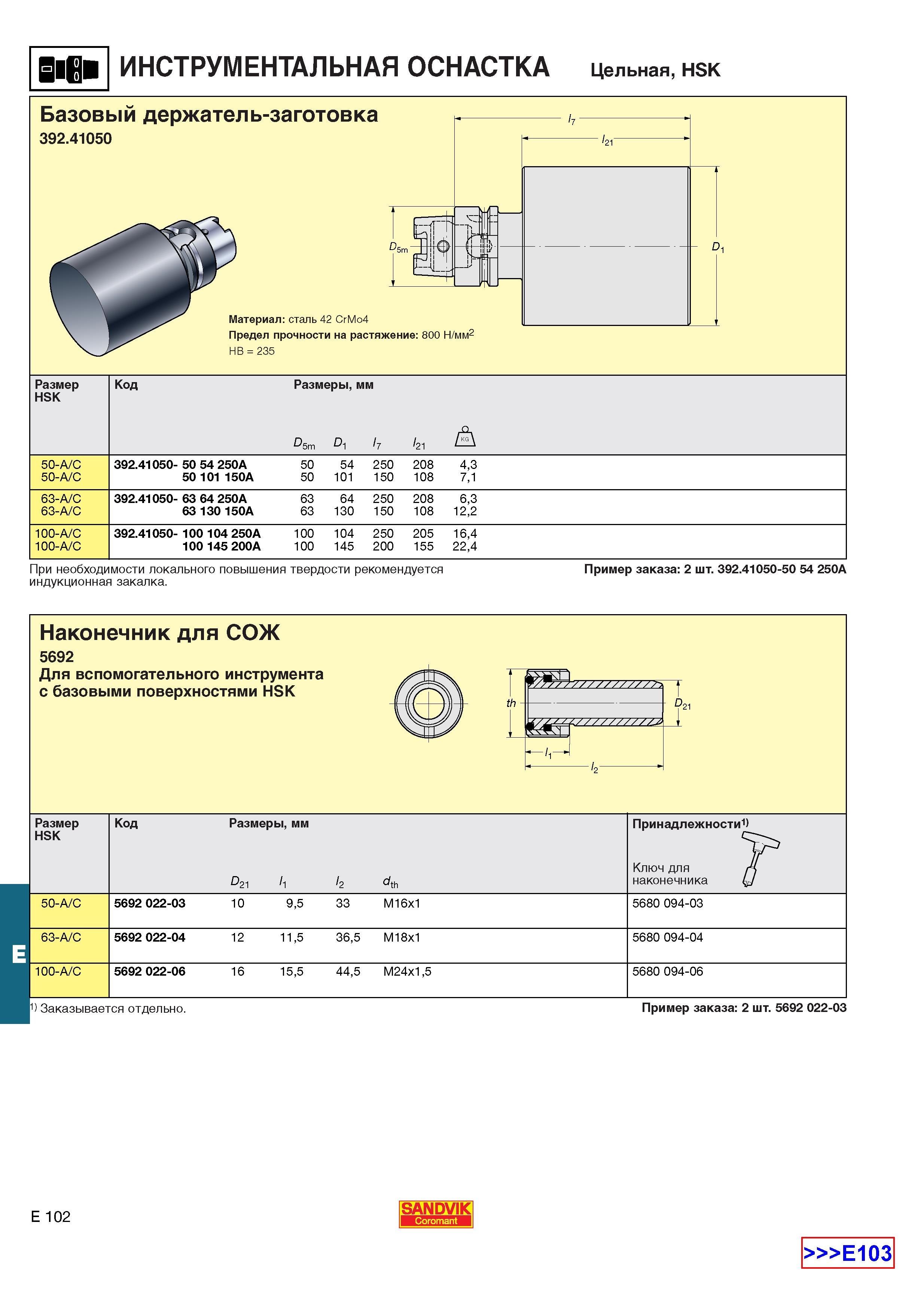 643  Каталог SANDVIK COROMANT 2001 Вращающиеся инструменты для фрезерования сверления растачивания Инструментальная оснастка для станков Стр. E102