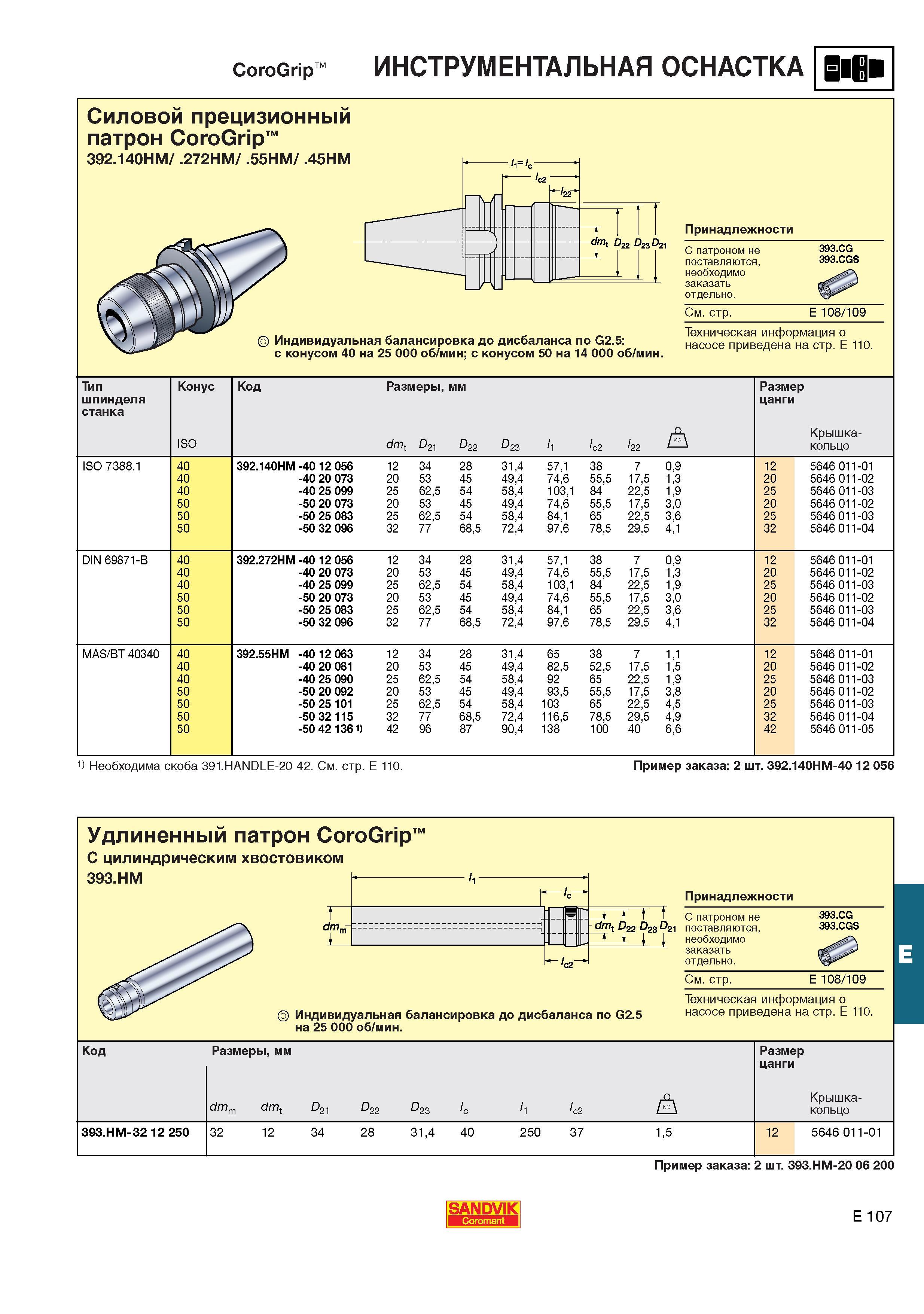 648  Каталог SANDVIK COROMANT 2001 Вращающиеся инструменты для фрезерования сверления растачивания Инструментальная оснастка для станков Стр. E107