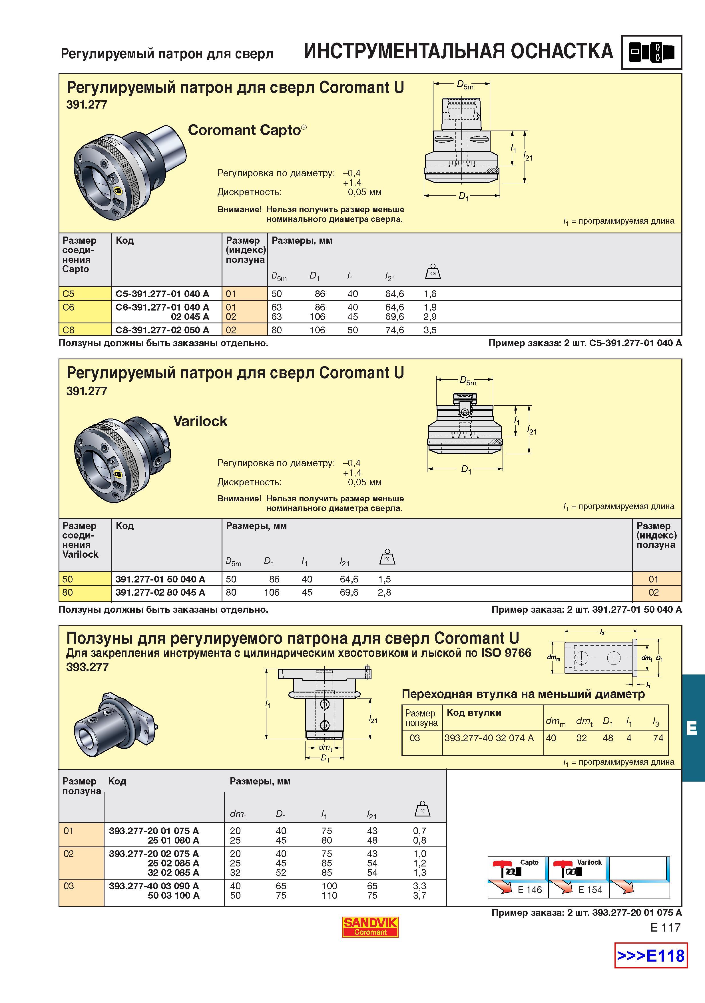 658  Каталог SANDVIK COROMANT 2001 Вращающиеся инструменты для фрезерования сверления растачивания Инструментальная оснастка для станков Стр. E117