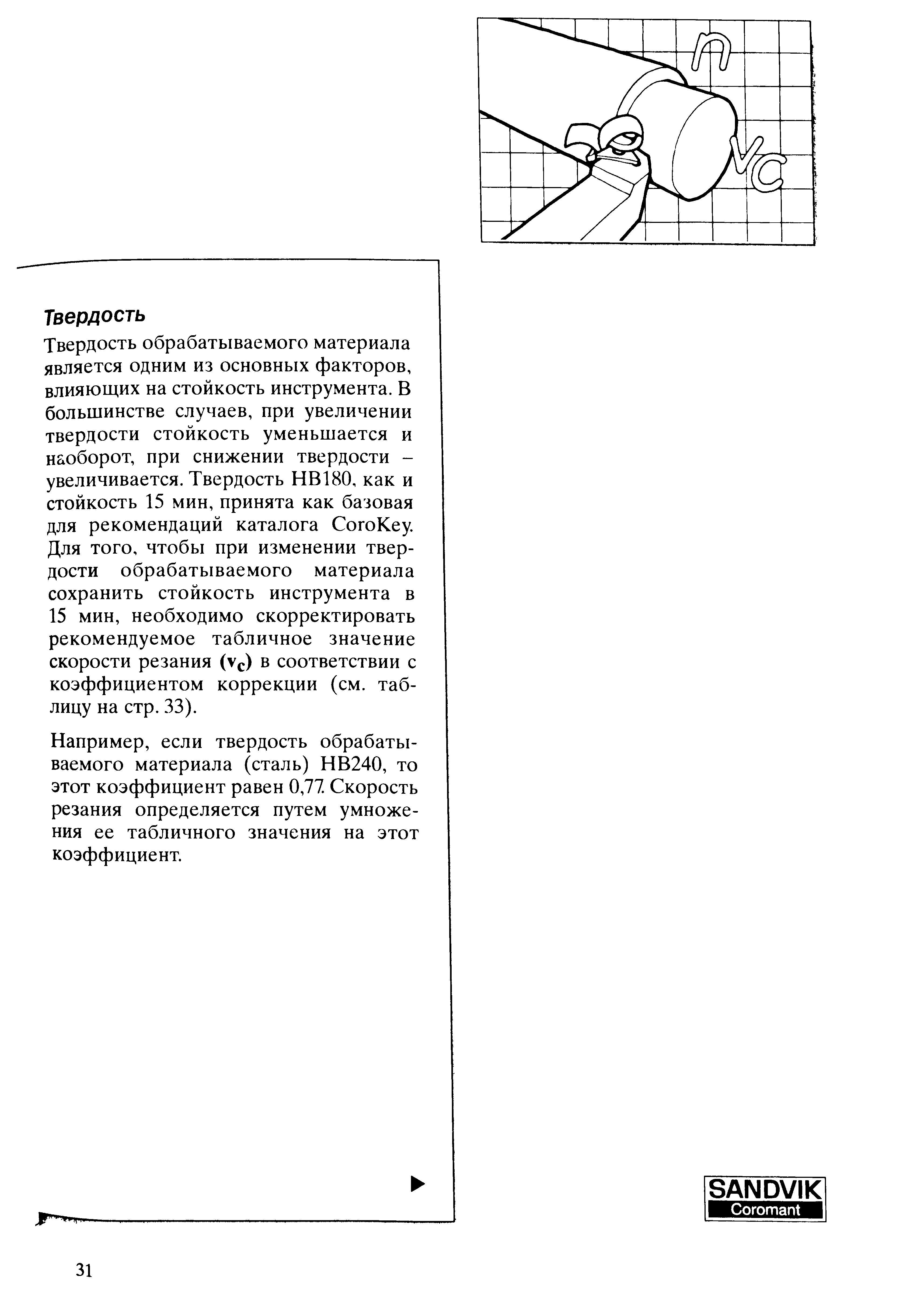 31 Твердость обрабатываемого материала является одним из основных факторов влияющих на стойкость режущего инструмента В большинстве случаев при увеличении т Учебник SANDVIK COROMANT 2003 Высокопроизводительная обработка металлов резанием на металлообрабатывающем оборудовании Стр. 31