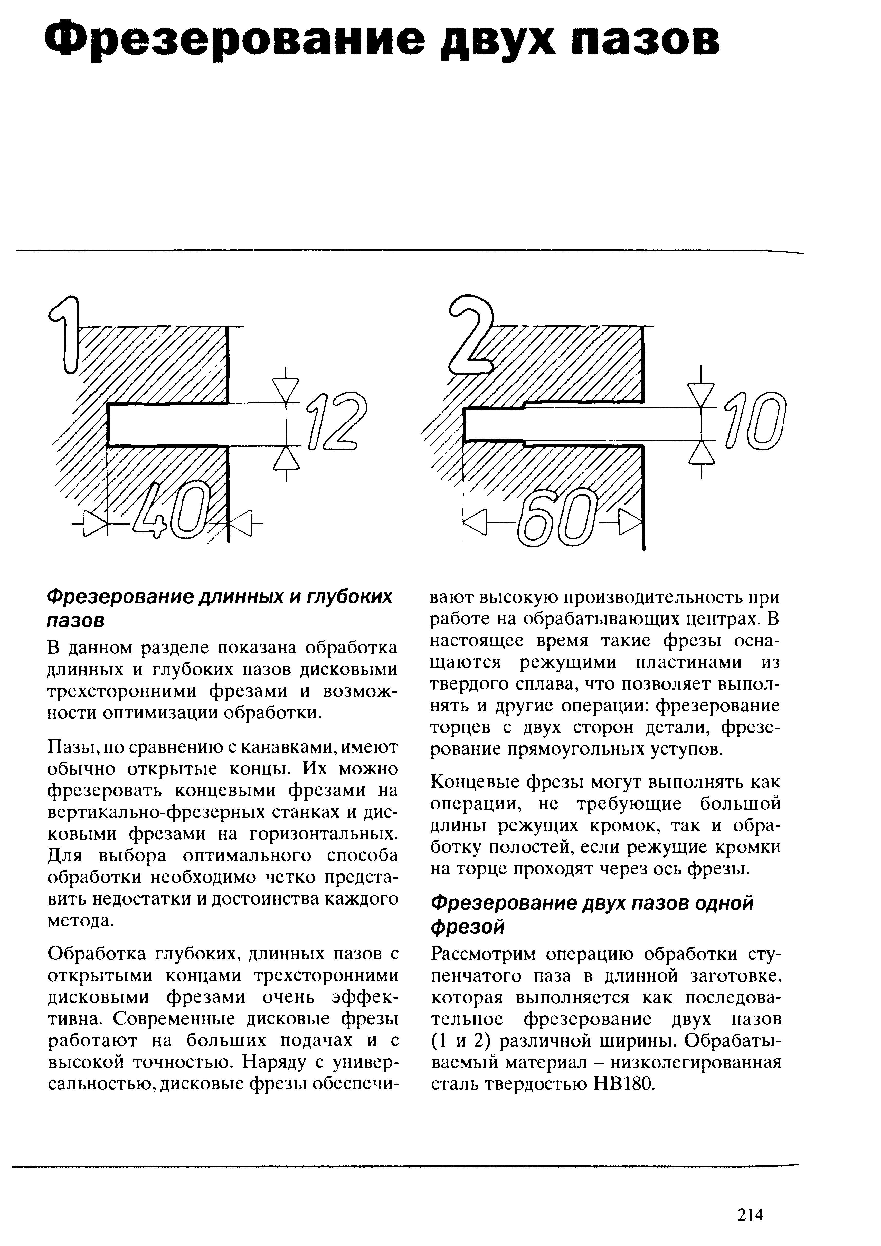 214 Пазы по сравнению с канавками имеют обычно открытые концы Их можно фрезеровать концевыми фрезами на вертикально-фрезерных станках и дисковыми фрезами на Учебник SANDVIK COROMANT 2003 Высокопроизводительная обработка металлов резанием на металлообрабатывающем оборудовании Стр. 214
