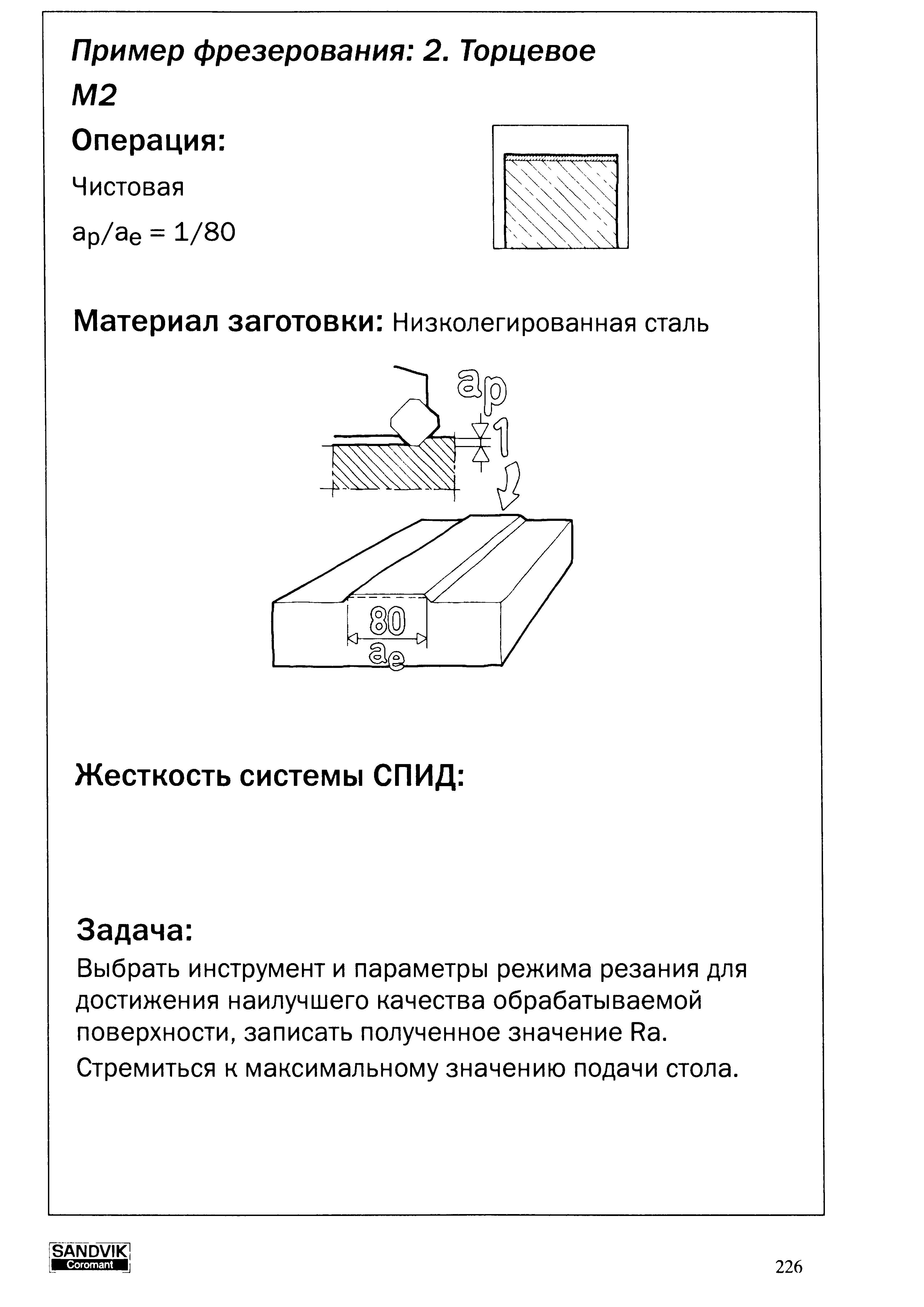 226 Выбрать инструмент и параметры режима резания для достижения наилучшего качества обрабатываемой поверхности записать полученное значение Ra Стремиться к Учебник SANDVIK COROMANT 2003 Высокопроизводительная обработка металлов резанием на металлообрабатывающем оборудовании Стр. 226