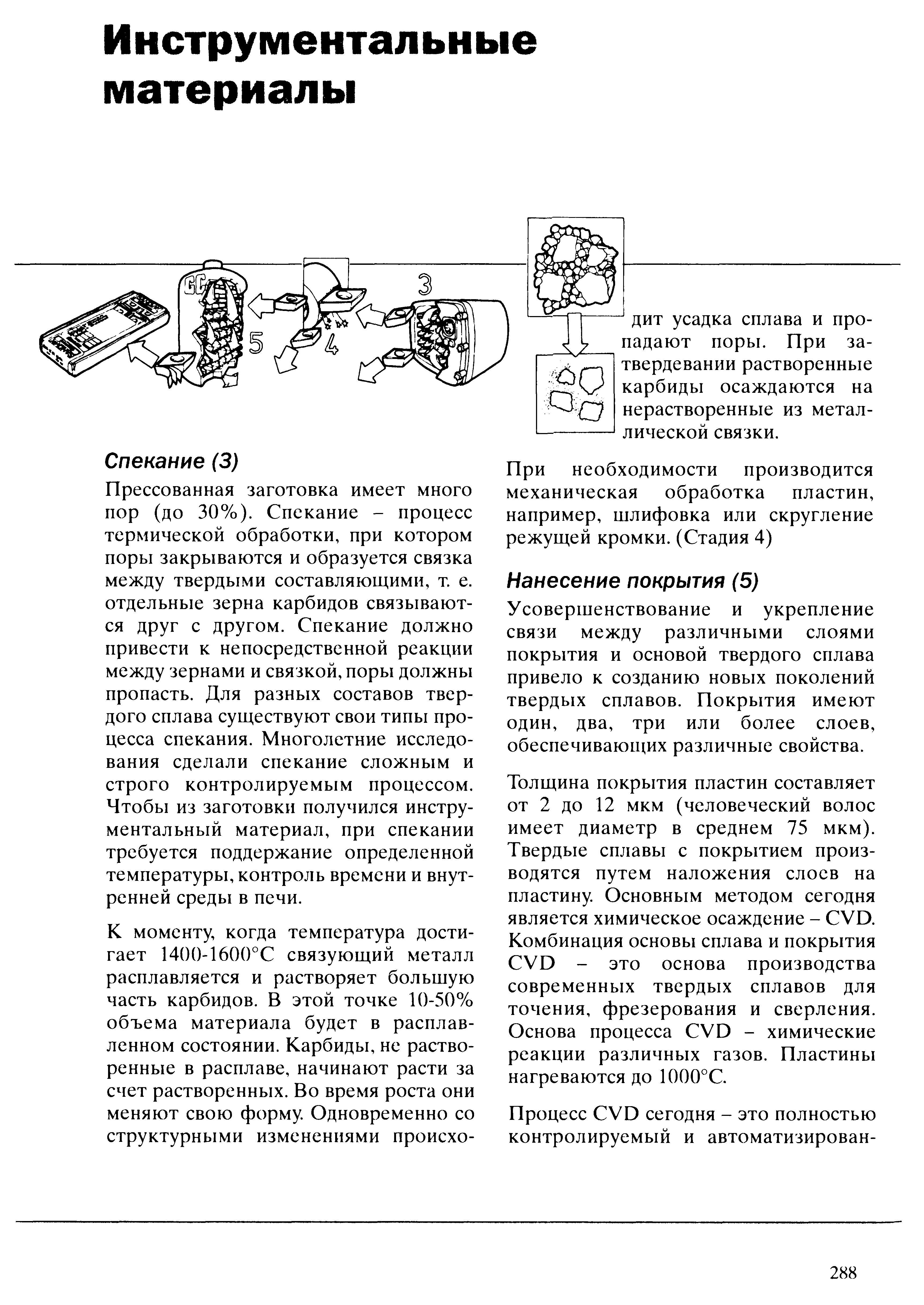 288 Спекание процесс термической обработки при котором поры закрываются и образуется связка между твердыми составляющими т е отдельные зерна карбидов связыва Учебник SANDVIK COROMANT 2003 Высокопроизводительная обработка металлов резанием на металлообрабатывающем оборудовании Стр. 288