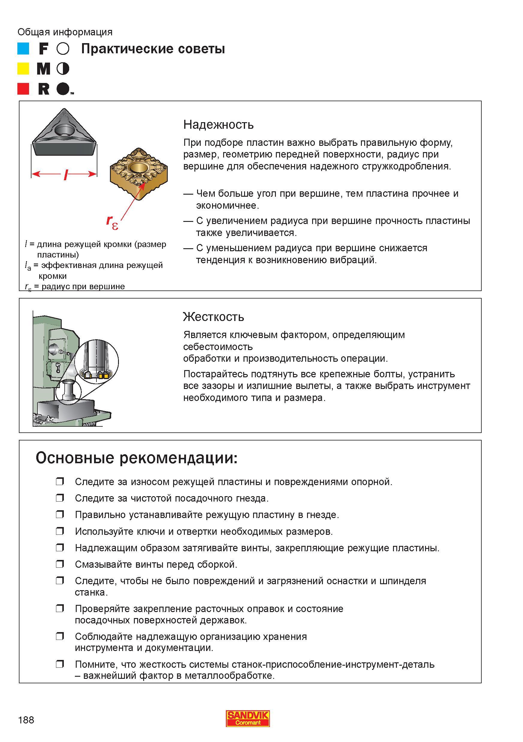 190 Основные рекомендации по техническому обслуживанию инструмента с режущими сменными пластинами Надлежащим образом затягивайте винты Справочник - Каталог SANDVIK COROMANT 2006 CoroKey Металлорежущий инструмент со сменными режущими пластинами и цельный для точения фрезерования сверления на станках Стр. 188
