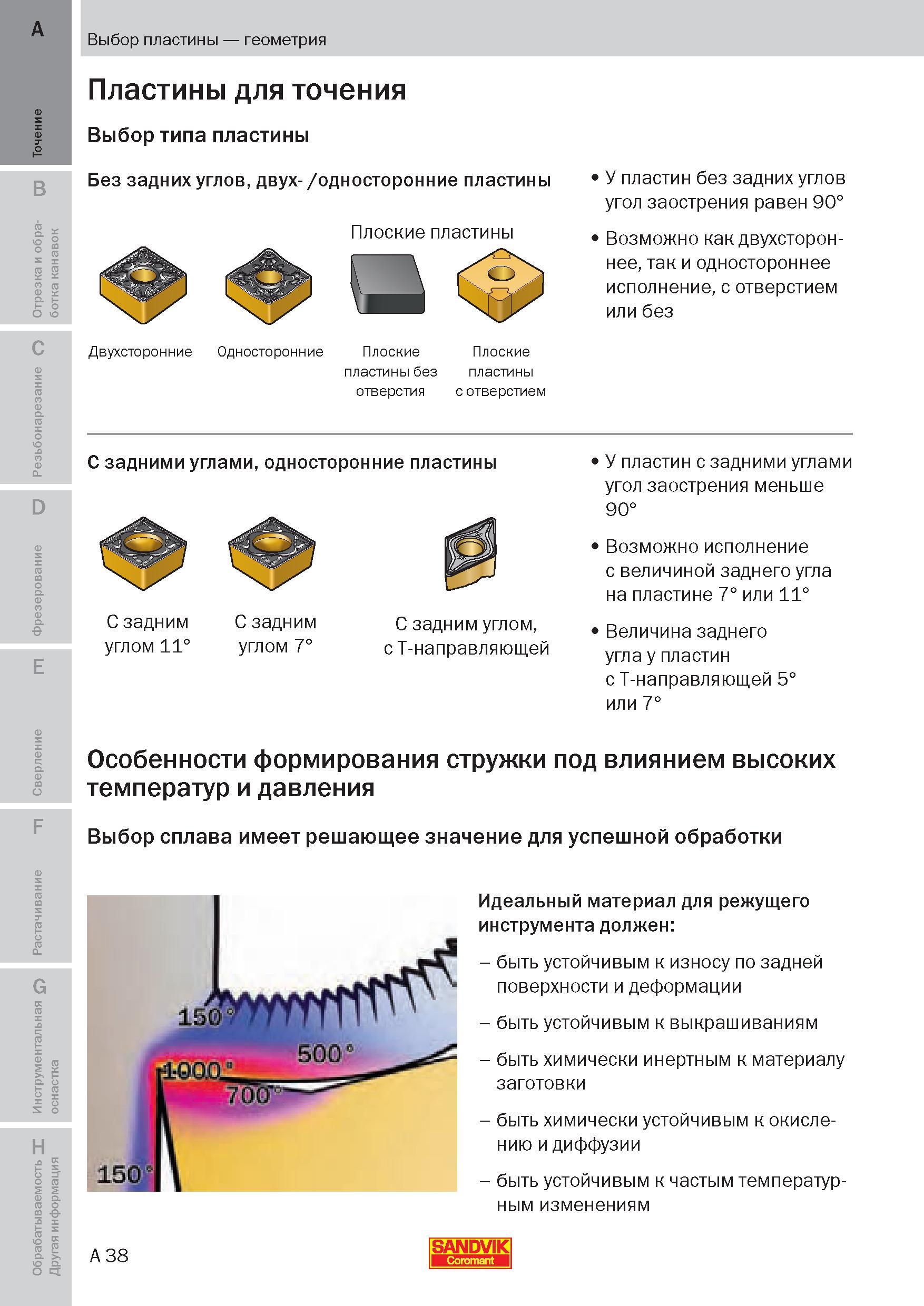 37 Особенности формирования стружки под влиянием высоких температур и давления Выбор сплава инструмента имеет решающее значение для мехобработки Пособие SANDVIK COROMANT 2009 Обработка материалов резанием Металлорежущий инструмент и инструментальная оснастка для металлообрабатывающего промышленного оборудования Стр. A38