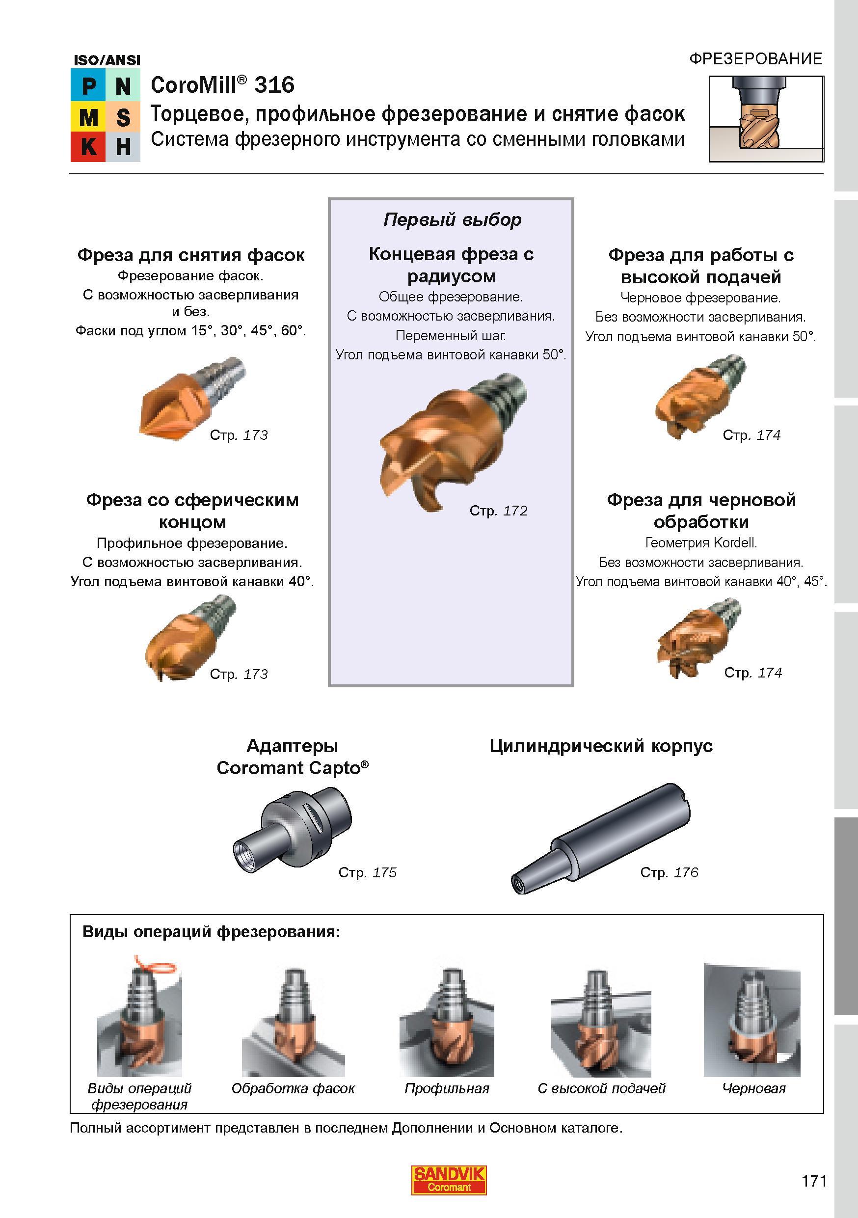 171 Фрезерный инструмент Sandvik CoroMill 316 Инструментальная система для фрезерования со сменными режущими головками из твердого сплава с покрытием Каталог SANDVIK COROMANT 2010 CoroKey Режущий инструмент для точения фрезерования сверления на современном металлообрабатывающем оборудовании Стр. 171