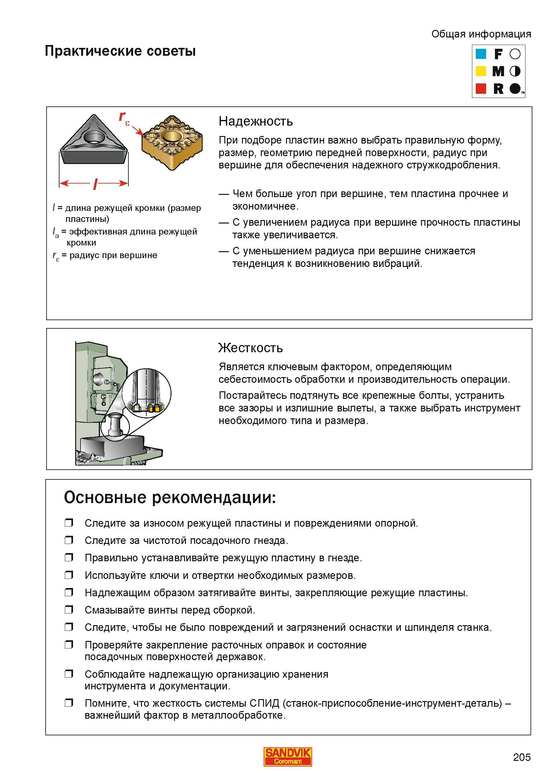 205 Основные рекомендации по правильной эксплуатации сборного металлорежущего инструмента Sandvik Coromant со сменными режущими твердосплавными пласт Каталог SANDVIK COROMANT 2010 CoroKey Режущий инструмент для точения фрезерования сверления на современном металлообрабатывающем оборудовании Стр. 205