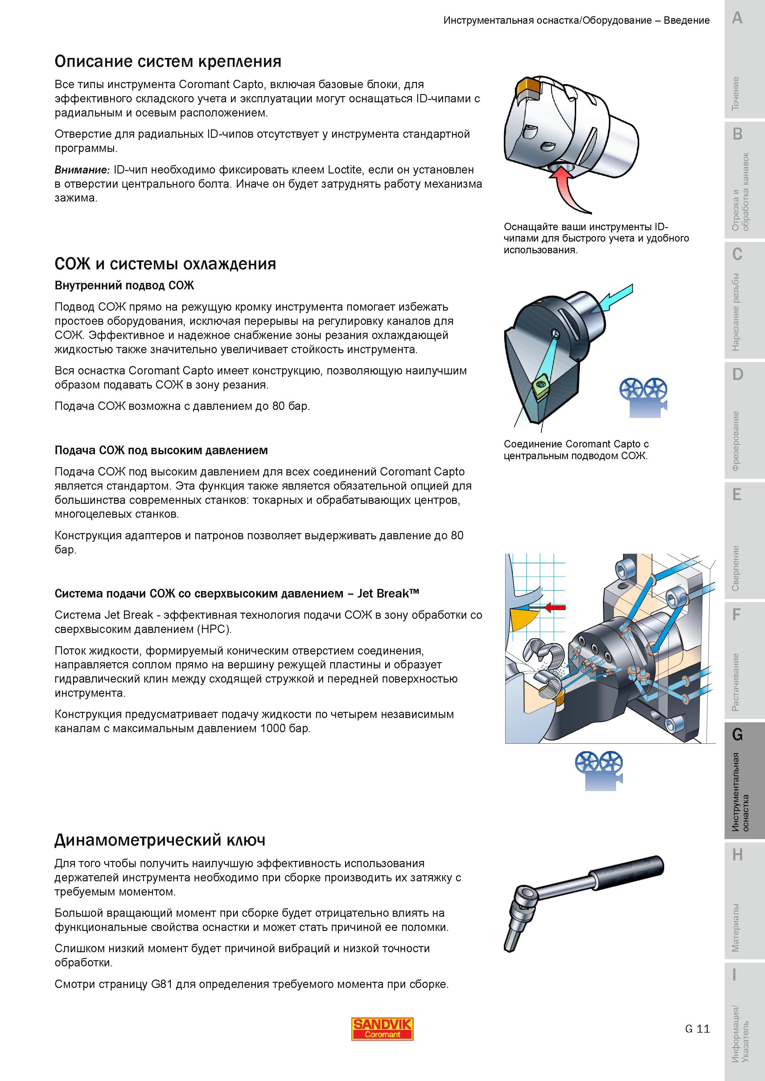 620 Все типы инструмента Sandvik Coromant Capto включая базовые блоки для эффективного складского учета и эксплуатации могут оснащаться ID-чипами с рад Руководство SANDVIK COROMANT 2010 по металлообработке Точение Отрезка Обработка канавок Резьбонарезание Фрезерование Сверление Растачивание Инструментальная оснастка Стр. G11