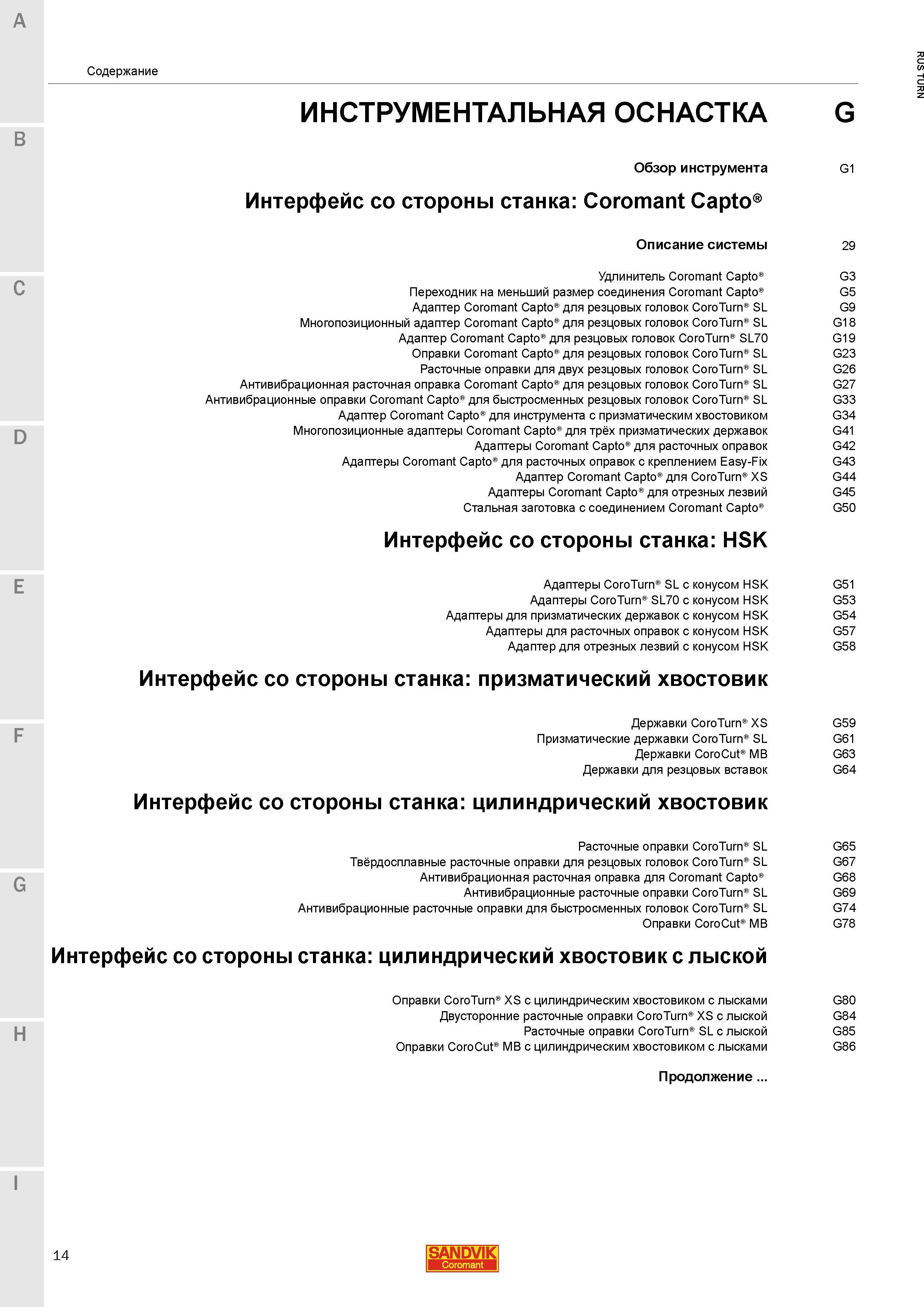 16 Вспомогательный станочный инструмент для точения представленный в оглавлении основного каталога Sandvik Coromant 2015 года на русском языке Интер Каталог SANDVIK COROMANT 2015 Инструмент и инструментальная оснастка для токарной обработки на станках Стр. 14