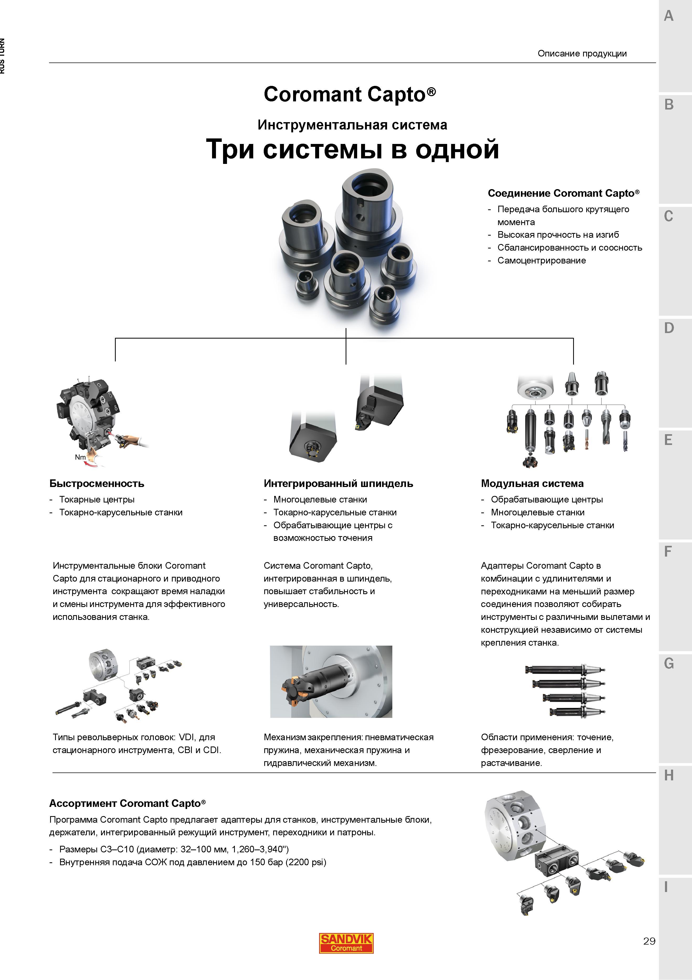 31 Инструментальные блоки и адаптеры Sandvik Coromant Capto для стационарного и приводного инструмента сокращают время наладки и смены инструмента д Каталог SANDVIK COROMANT 2015 Инструмент и инструментальная оснастка для токарной обработки на станках Стр. 29