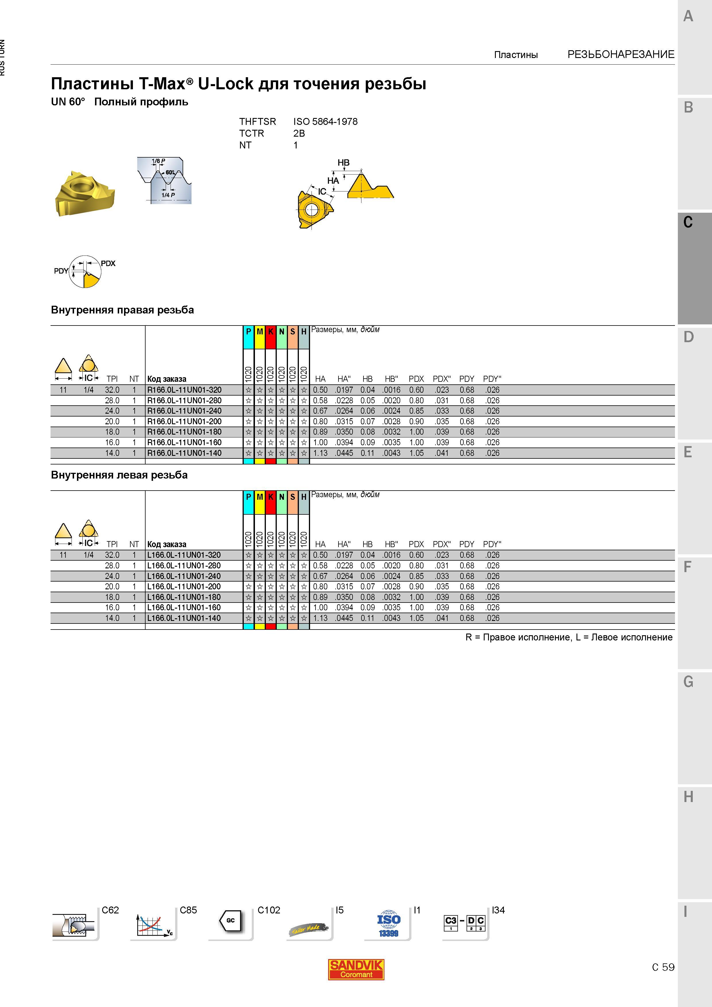 893 Пластины Sandvik T-Max U-Lock для точения резьбы UN 60 Полный профиль THFTSR ISO 5864-1978 TCTR 2B NT 1 B C PDY PDX Внутренняя правая резьба Внут Каталог SANDVIK COROMANT 2015 Инструмент и инструментальная оснастка для токарной обработки на станках Стр. C59