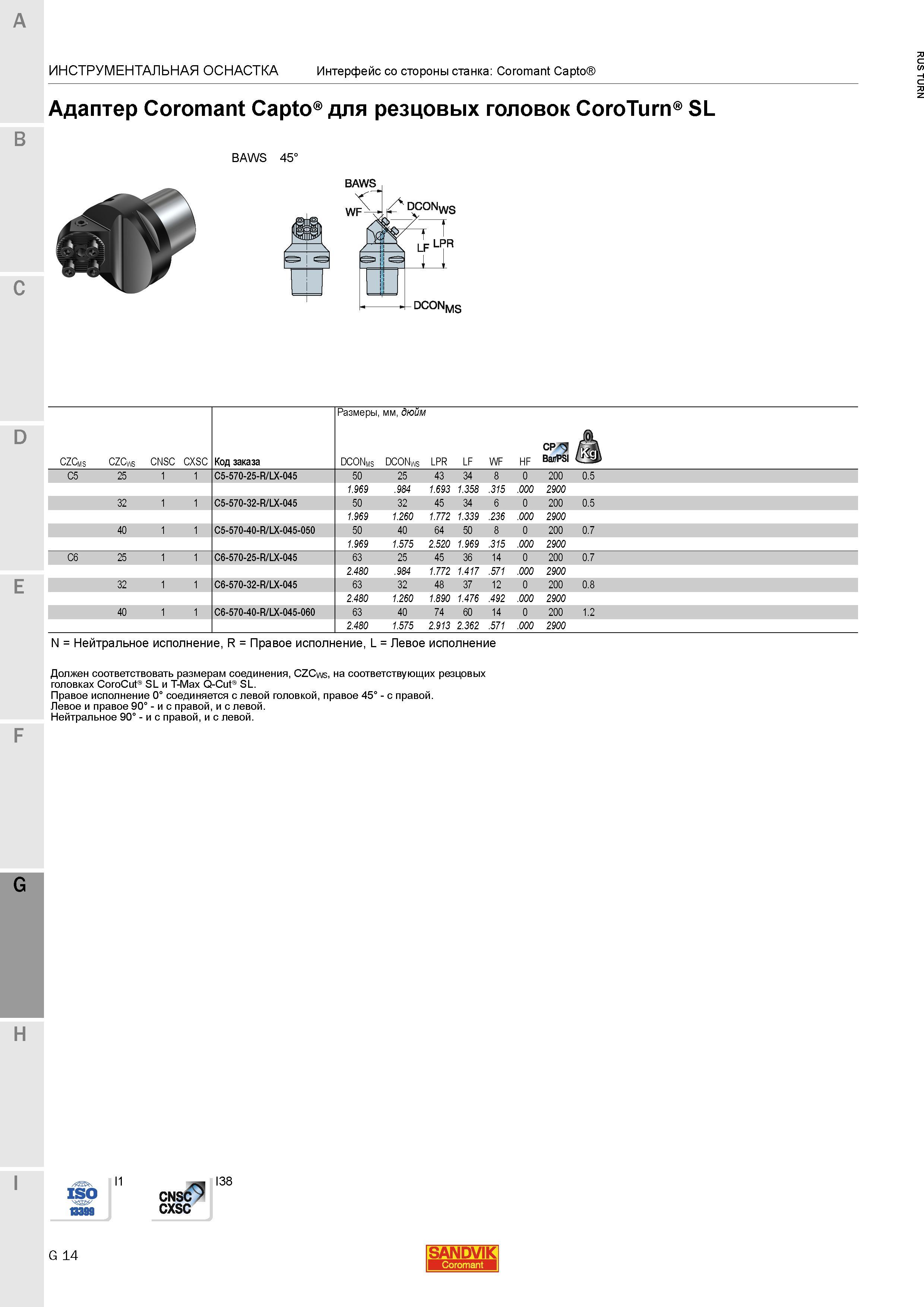 1092 Адаптер Sandvik Coromant Capto для резцовых головок CoroTurn SL Инструментальная станочная оснастка Интерфейс со стороны станка Coromant Capto BA Каталог SANDVIK COROMANT 2015 Инструмент и инструментальная оснастка для токарной обработки на станках Стр. G14