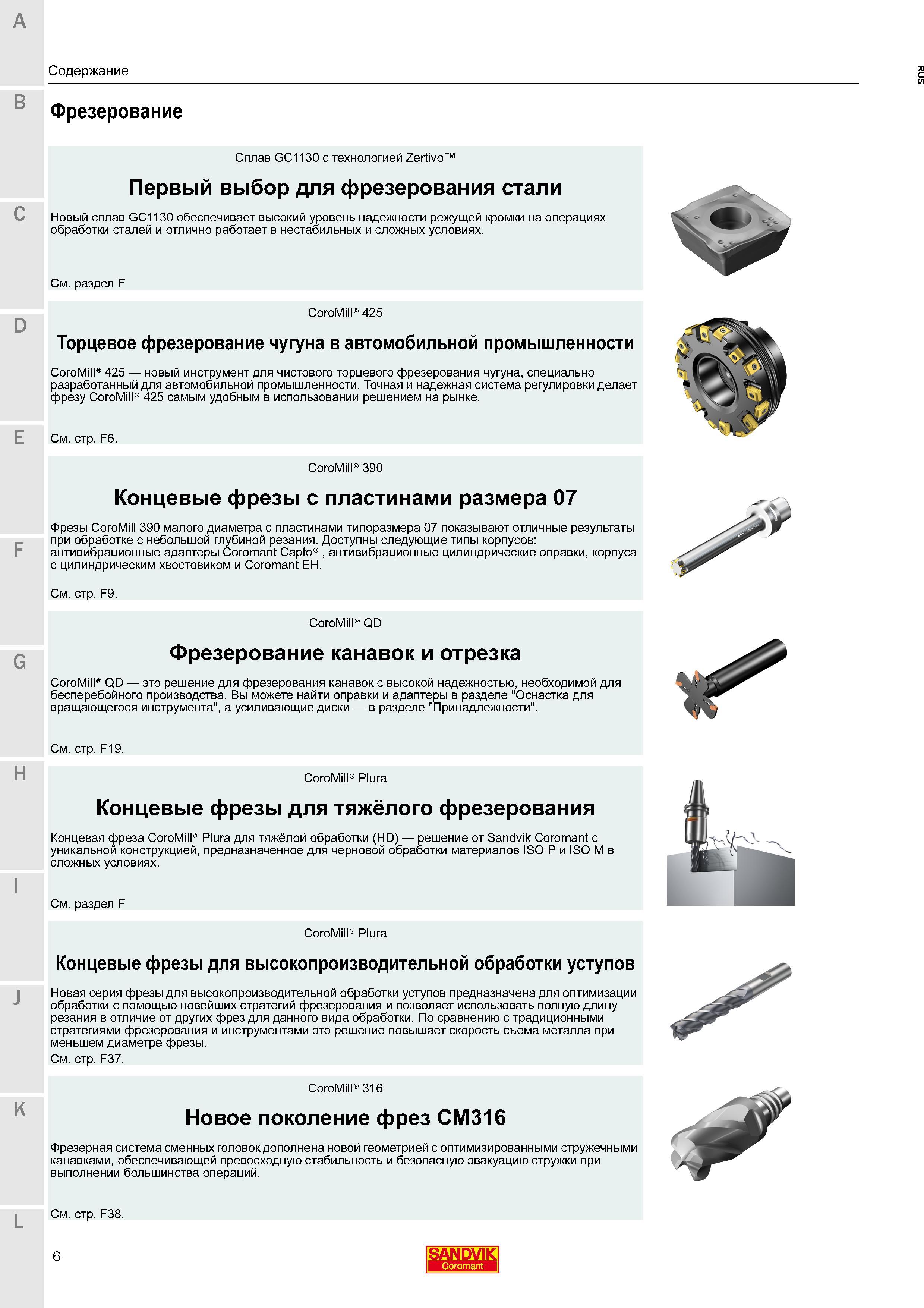8 Обзор новых инструментальных и технологических решений компании Сандвик Коромант для фрезерной обработки которые присутствуют в дополнительном кат Каталог SANDVIK COROMANT 2016 Новые инструменты 16.1 для точения фрезерования сверления Инструментальная оснастка Стр. 6