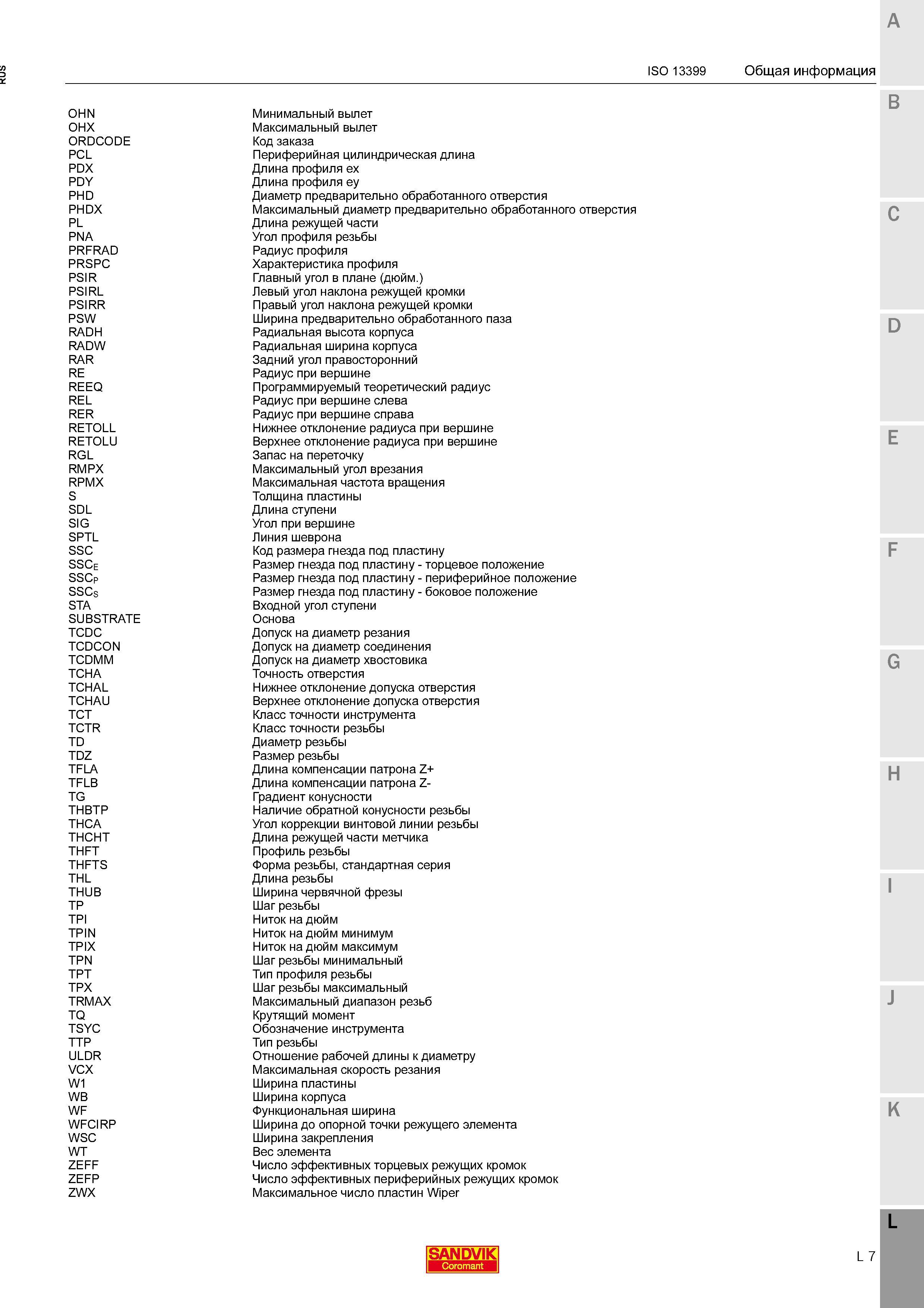 467 Международный стандарт ISO 13399 OHN Минимальный вылет OHX Максимальный вылет ORDCODE Код заказа PCL Периферийная цилиндрическая длина PDX Длина п Каталог SANDVIK COROMANT 2016 Новые инструменты 16.1 для точения фрезерования сверления Инструментальная оснастка Стр. L7