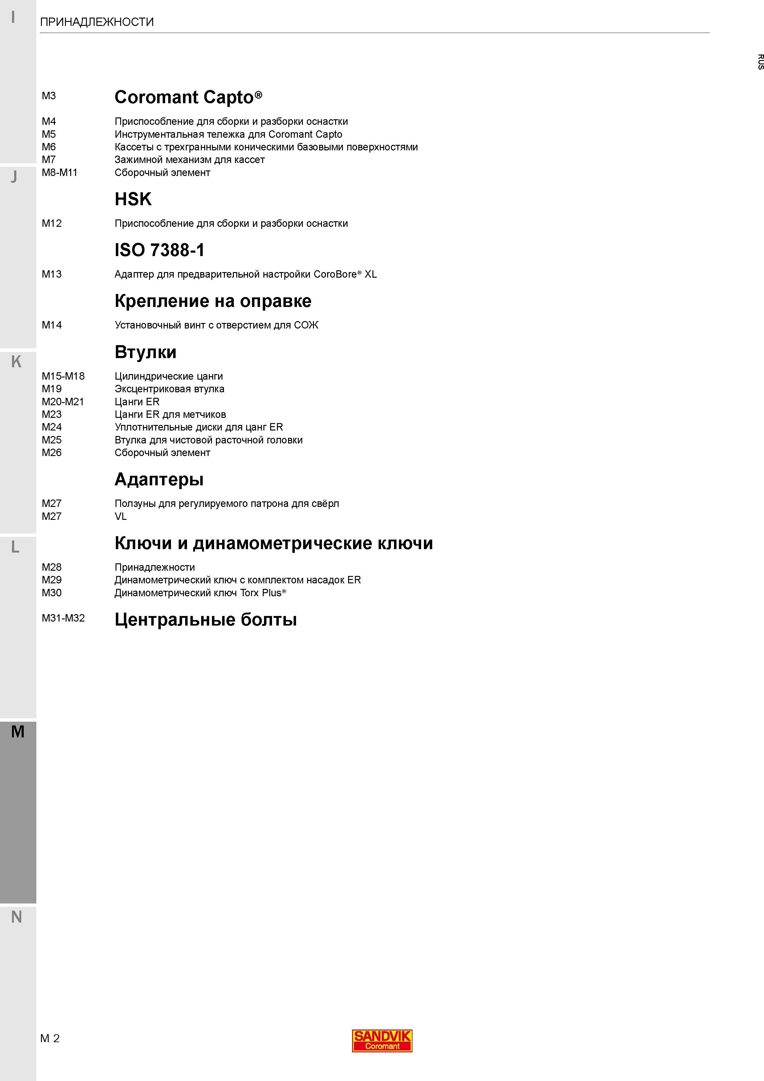 458 Станочные и инструментальные принадлежности Sandvik Подробное содержание раздела каталога С хвостовиком Coromant Capto Приспособление для сборки Каталог SANDVIK COROMANT 2017 Фрезы Сверла Расточные инструменты со сменными режущими пластинами Оснастка и принадлежности для станков Стр. M2