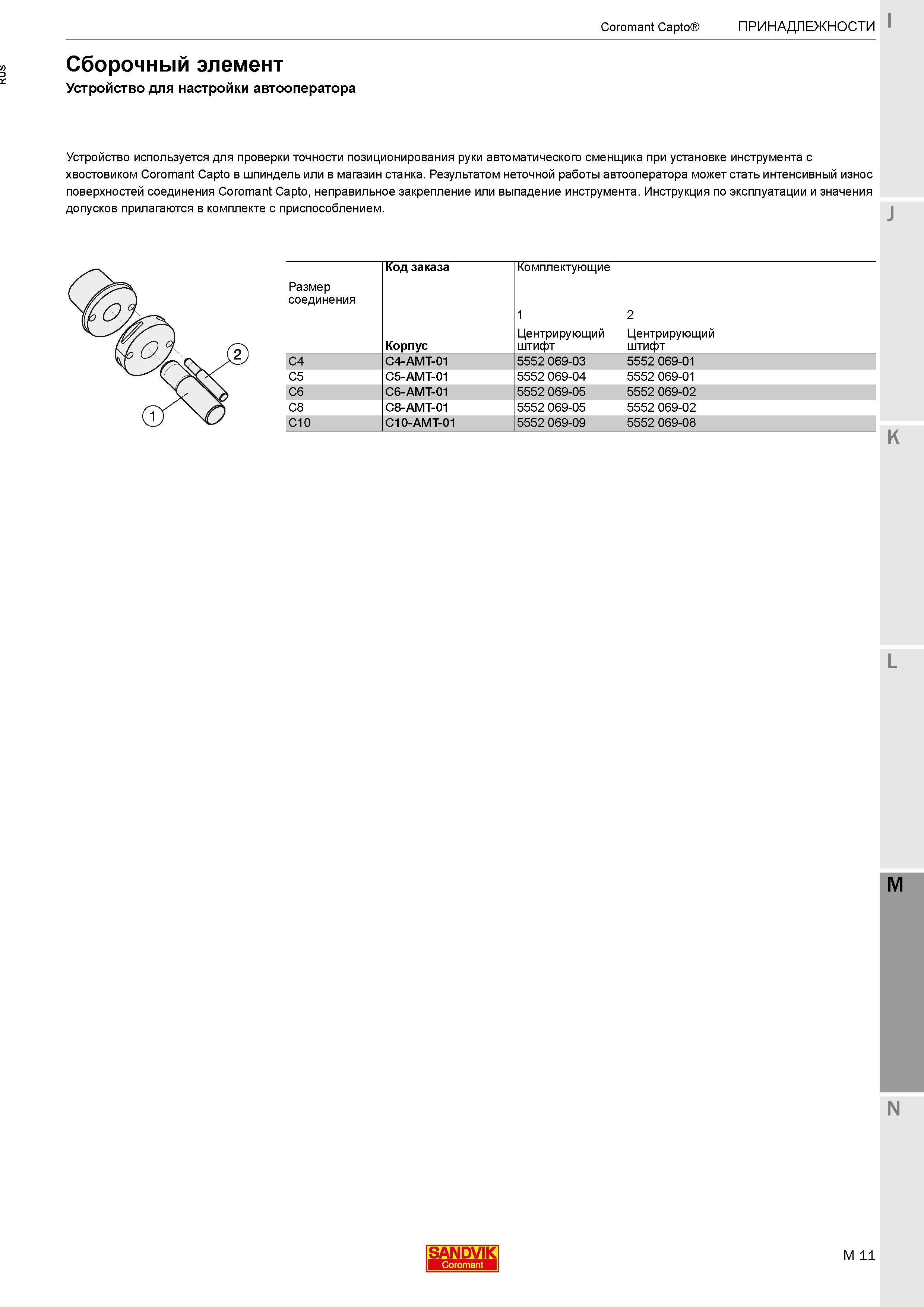 467 Устройство Sandvik Coromant для настройки автооператора используется для проверки точности позиционирования руки автоматического сменщика Каталог SANDVIK COROMANT 2017 Фрезы Сверла Расточные инструменты со сменными режущими пластинами Оснастка и принадлежности для станков Стр. M11