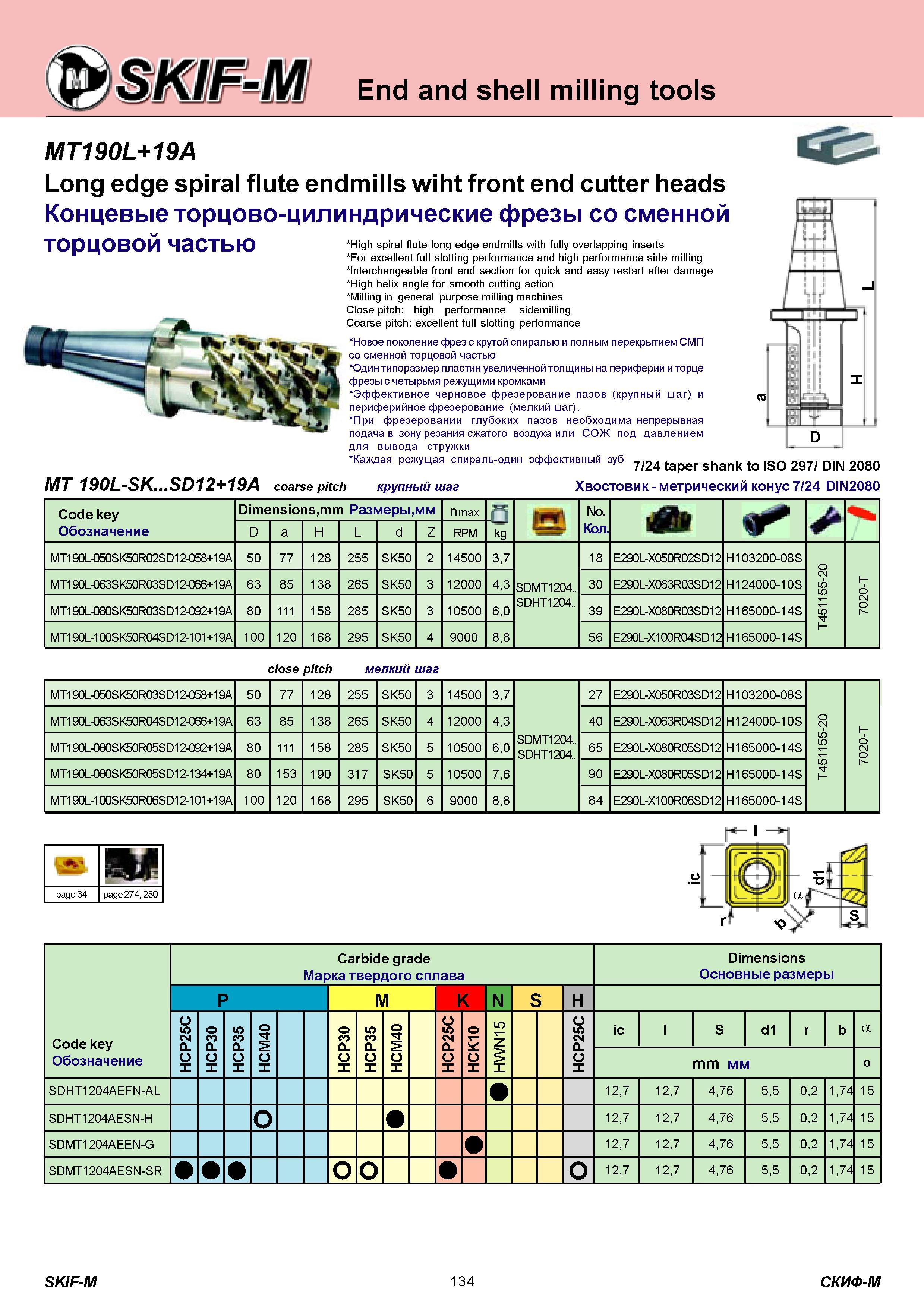 134 End and shell milling tools High spiral flute long edge endmills with fully overlapping inserts For excellent full slotting performance and high perform Каталог СКИФ-М 2011 Металлорежущий инструмент для фрезерования и сверления Инструментальная оснастка для металлообрабатывающих станков Стр. 134