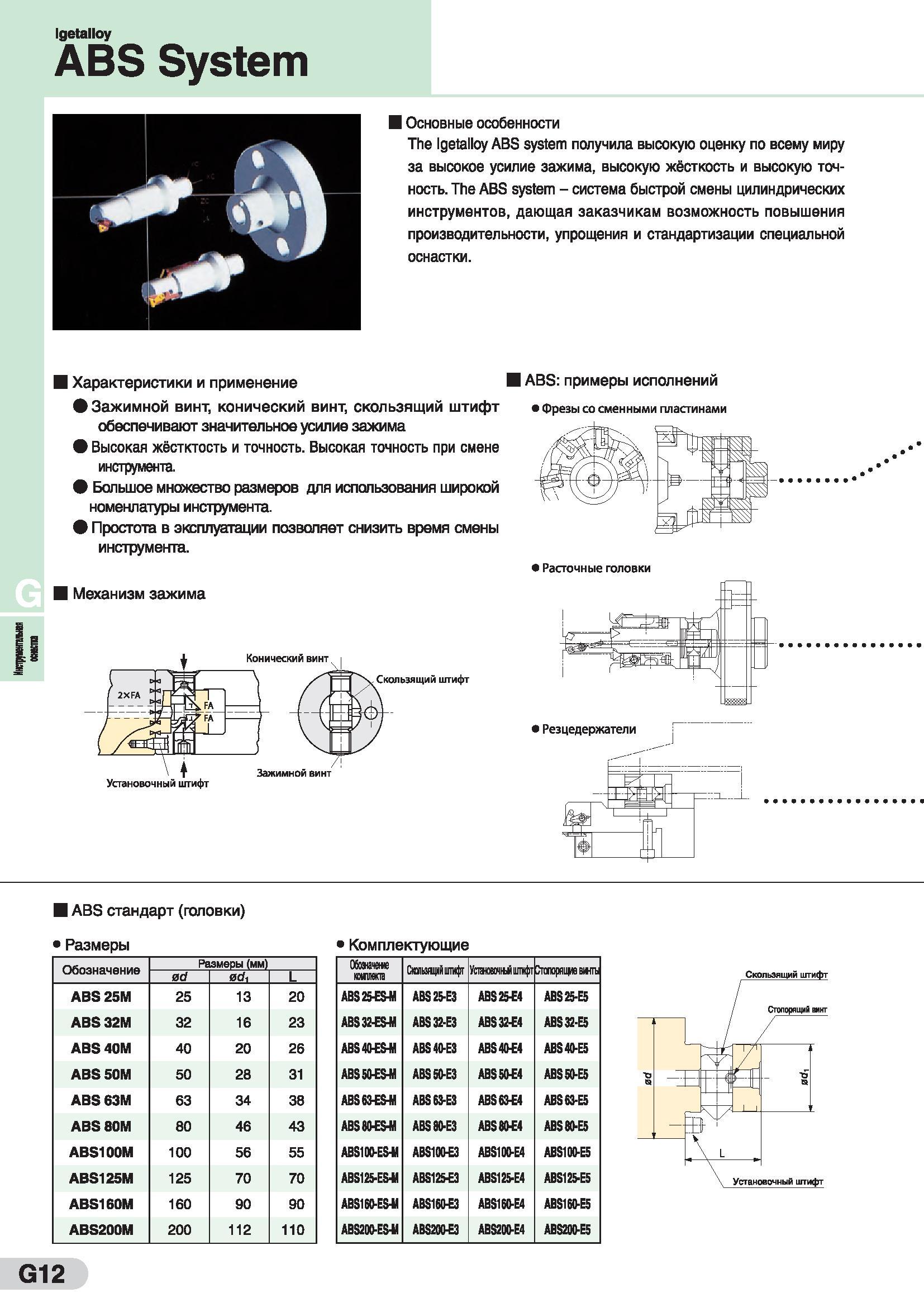 406 Инструмент Sumitomo с хвостовой частью Igetalloy ABS System Основные особенности Данная инструментальная система получила высокую оценку по всему миру Каталог SUMITOMO 2016 Режущий инструмент для металлорежущих станков Сверла твердосплавные и со сменными пластинами Фрезы концевые и насадные Резцы токарные Стр. G12