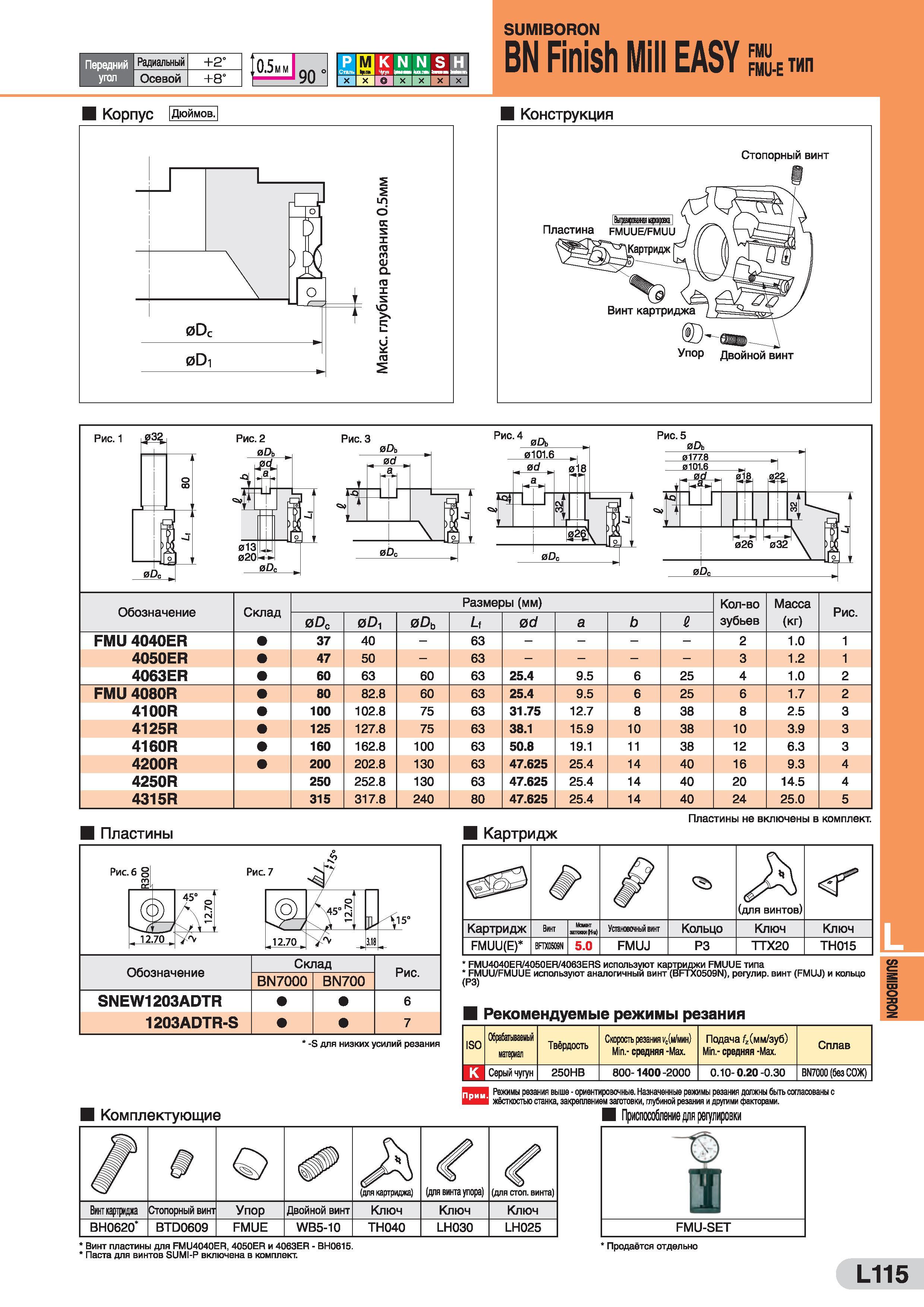 875 SUMIBORON Передний угол Радиальный +2° Осевой +8° 0 5 ММ 90 Р Е К N N S H о jd BN Finish Mill EASY & Корпус I Дюймов | Конструкция Обозначение Ск Каталог SUMITOMO 2016 Режущий инструмент для металлорежущих станков Сверла твердосплавные и со сменными пластинами Фрезы концевые и насадные Резцы токарные Стр. L115