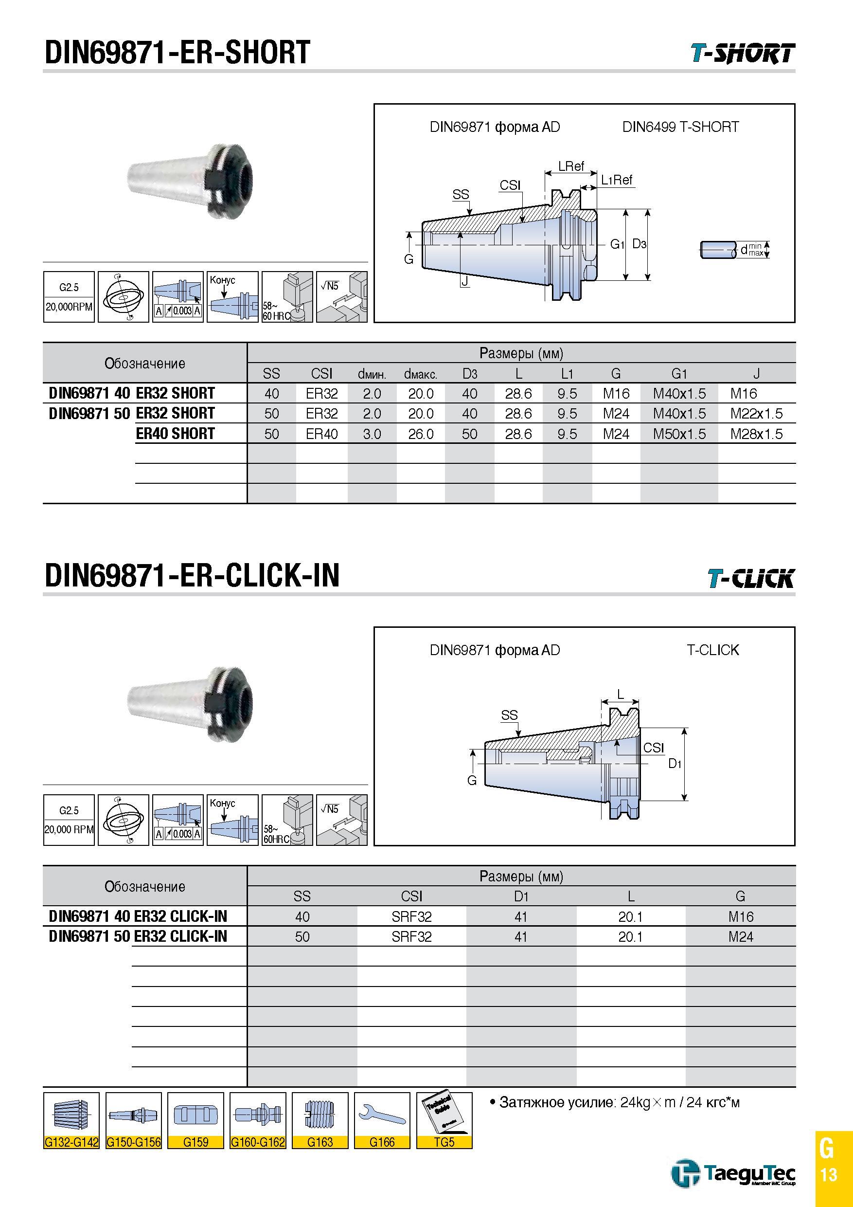 1082 DIN69871-ER-SHORT T-SpGRT Обозначение Размеры (мм) SS CSI Смин Смакс D3 L L1 G G1 J DIN69871 40 ER32 SHORT 40 ER32 2 0 20 0 40 28 6 9 5 M16 M40x1 Каталог TAEGUTEC 2015 Металлорежущий инструмент и инструментальная оснастка для металлообрабатывающих станков Точение Фрезерование Сверление Стр. G13