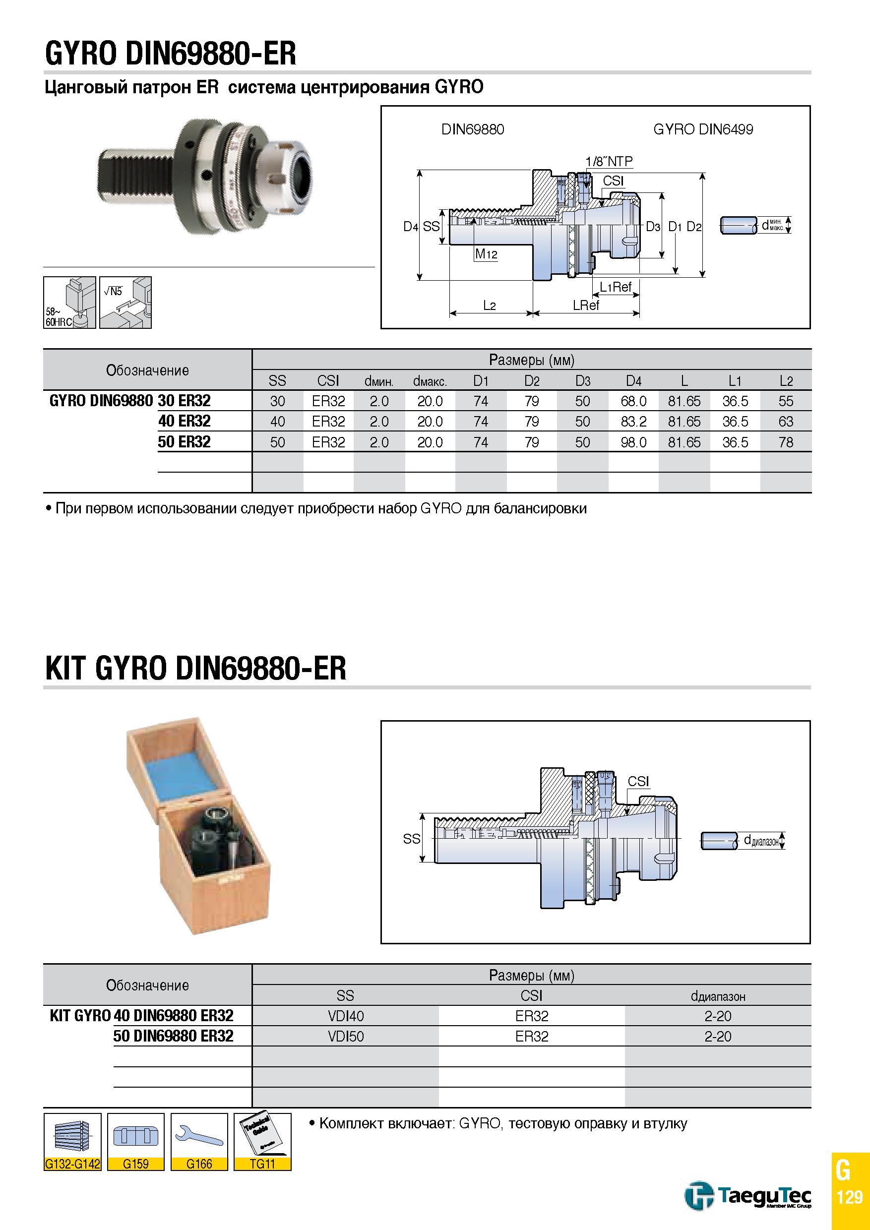1198 GYRO DIN69880-ER Обозначение Размеры (мм) SS CSI dl K di D1 D2 D3 D4 L L1 L2 GYRO DIN69880 30 ER32 30 ER32 2 0 20 0 74 79 50 68 0 81 65 36 5 55 4 Каталог TAEGUTEC 2015 Металлорежущий инструмент и инструментальная оснастка для металлообрабатывающих станков Точение Фрезерование Сверление Стр. G129
