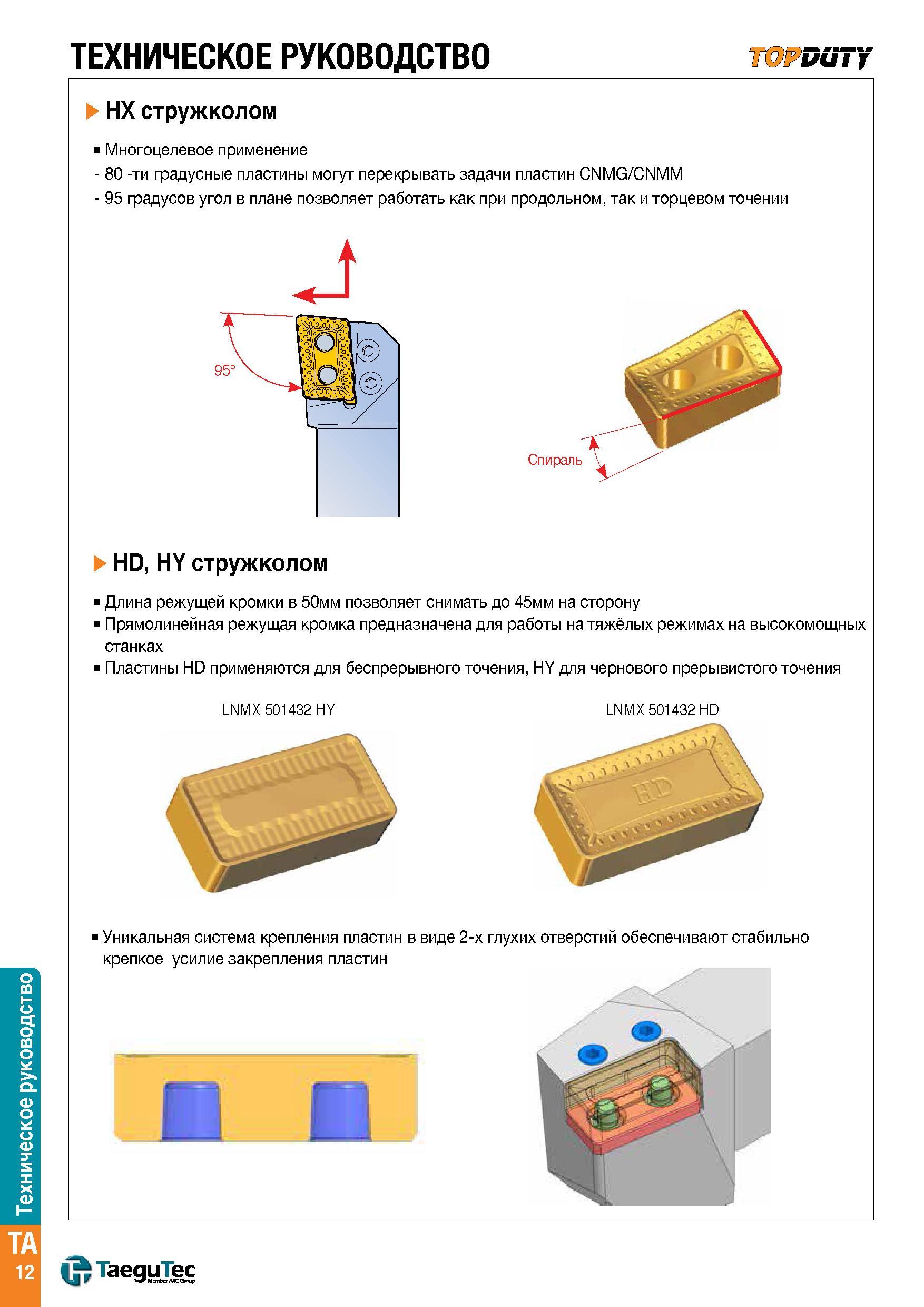 1341 Твердосплавные токарные пластины Таегутек TOPDUTY с HX стружколомом для тяжелого точения на металлообрабатывающем промышленном оборудовании Каталог TAEGUTEC 2015 Металлорежущий инструмент и инструментальная оснастка для металлообрабатывающих станков Точение Фрезерование Сверление Стр. TA12