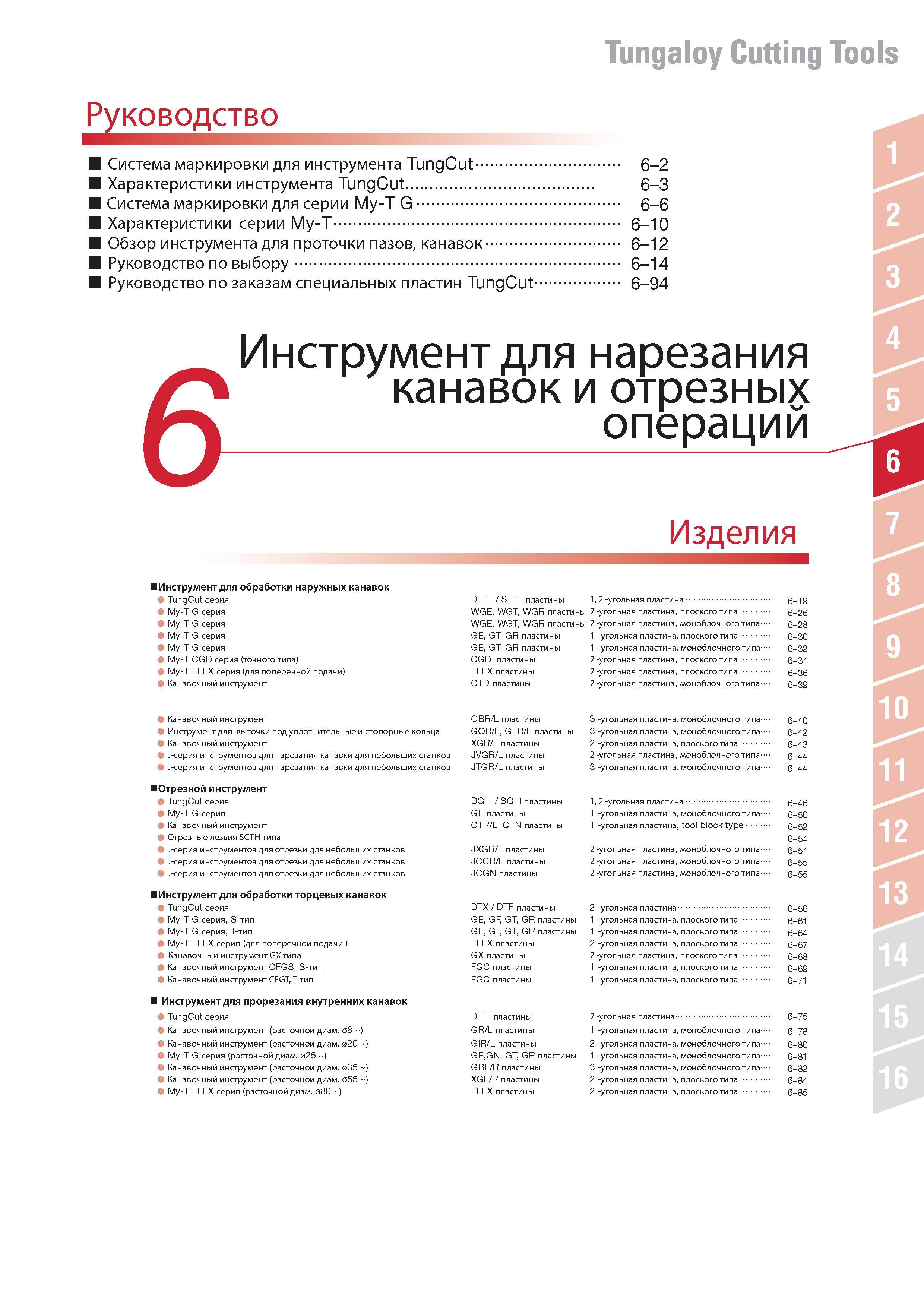 369 Обзор инструмента Tungaloy для проточки пазов канавок Руководство по выбору Руководство по заказам специальных пластин TungCut Инструмент для нарезания ка Каталог TUNGALOY 2014 Металлорежущий инструмент и инструментальная оснастка Стр. 