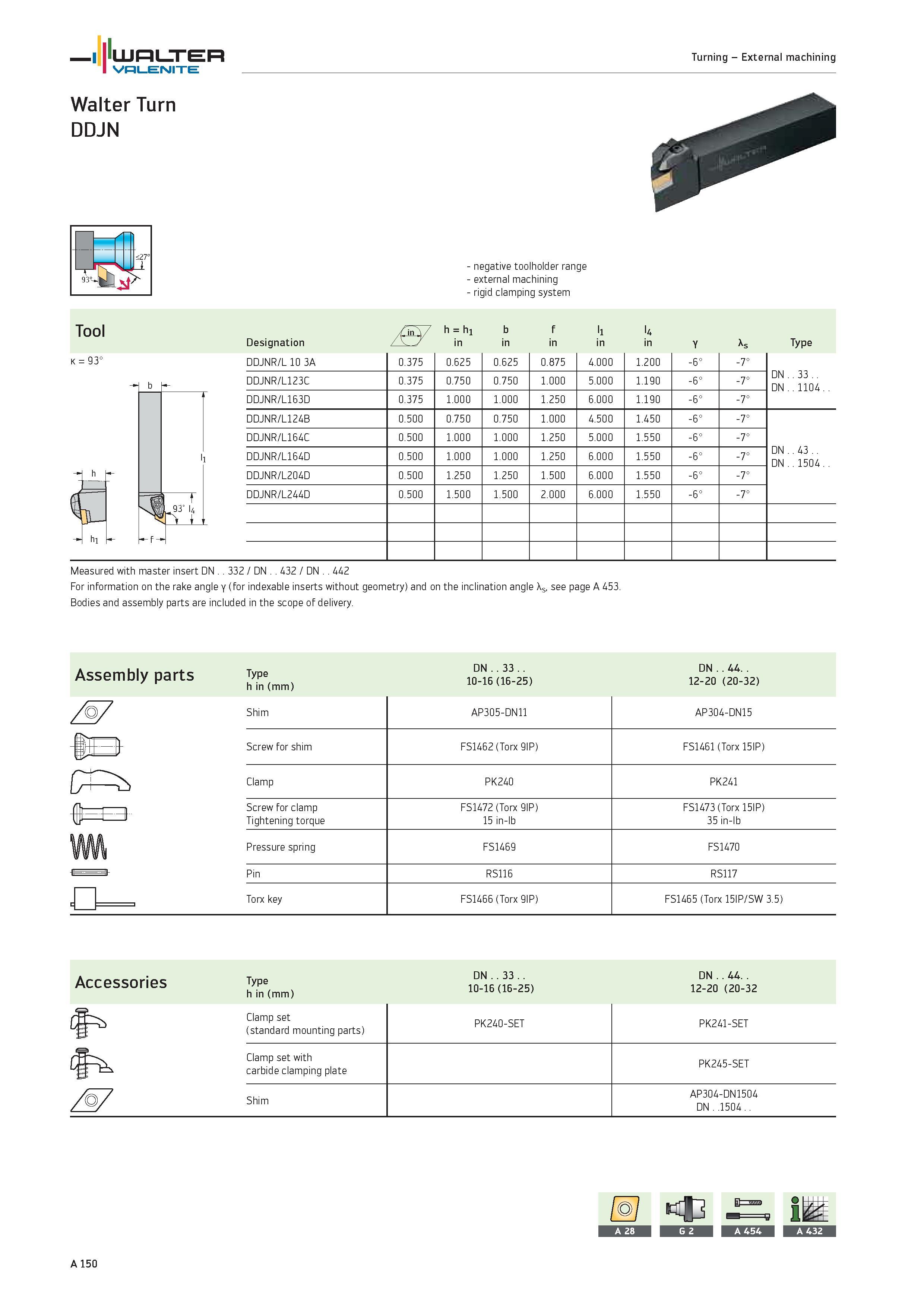 154 WALTER Valenite Turning External machining Walter Turn DDJN k 93° b ll vl 1 t L 93° l4 4 -f- negative toolholder range external machining rigid c Каталог WALTER 2012 Металлорежущий инструмент и инструментальная оснастка Valenite для станков и металлообрабатывающих комплексов Стр. A150