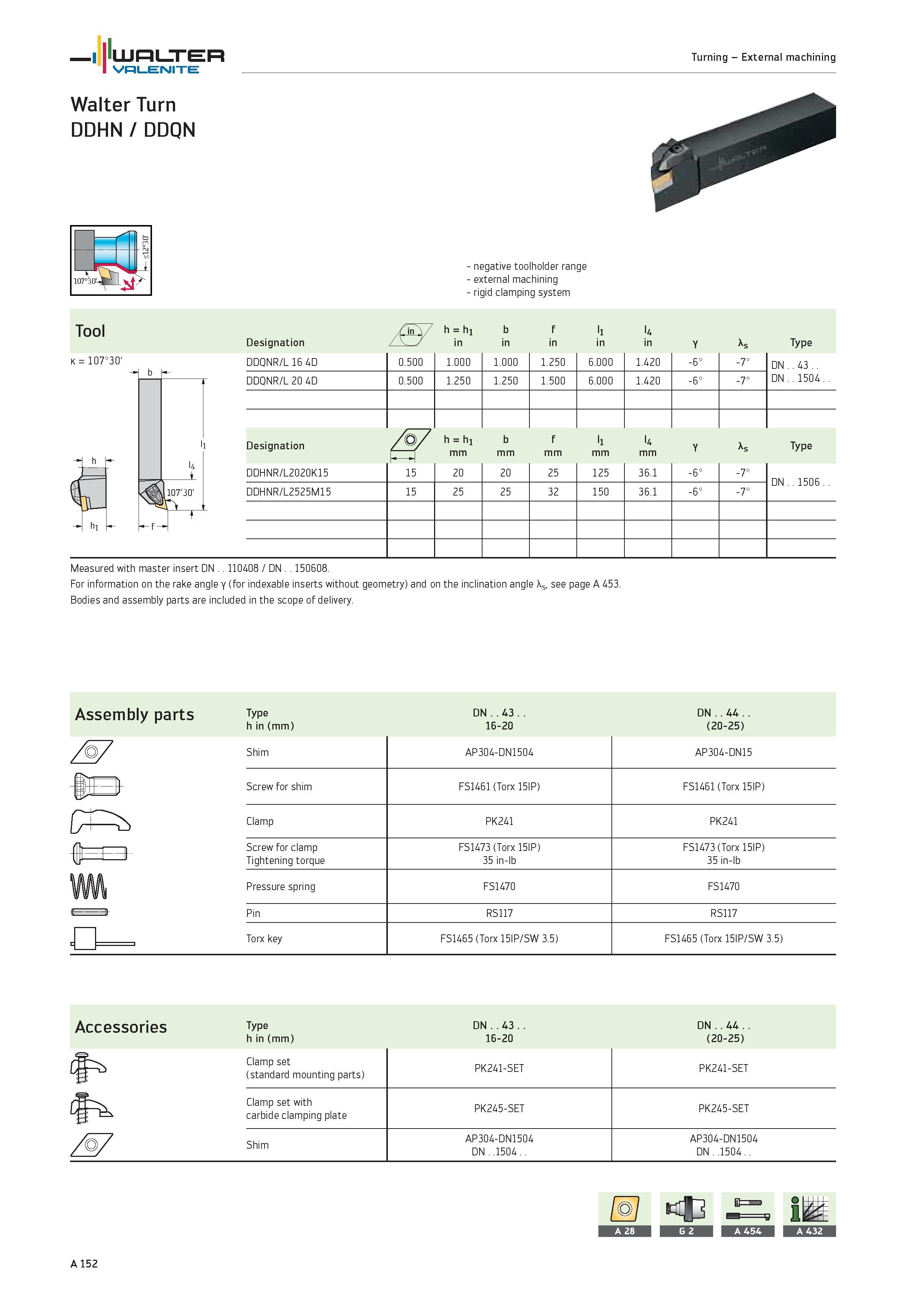 156 - negative toolholder range external machining rigid clamping system k 1O7°3O' b li l4 Jl07°30’ f- Designation Tool /f \n'\/ / h hi b f ii i4 Des Каталог WALTER 2012 Металлорежущий инструмент и инструментальная оснастка Valenite для станков и металлообрабатывающих комплексов Стр. A152