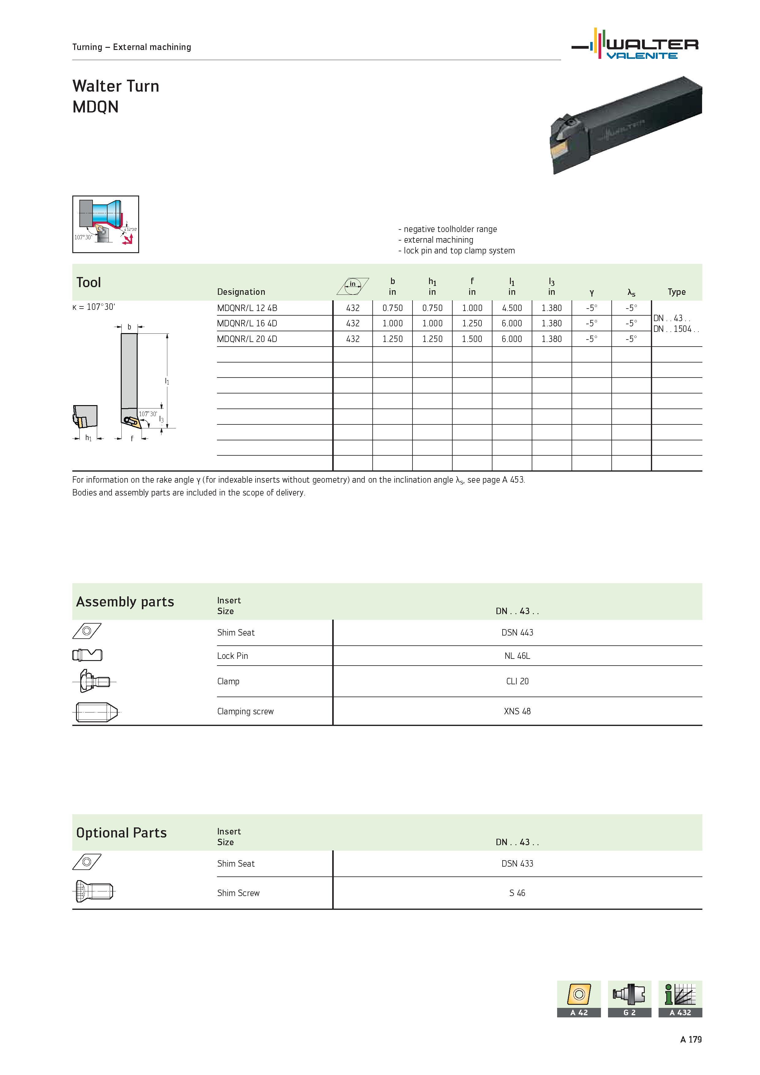 183 Turning External machining WALTER Valenite fi negative toolholder range external machining lock pin and top clamp system Tool b hi f li 13 Design Каталог WALTER 2012 Металлорежущий инструмент и инструментальная оснастка Valenite для станков и металлообрабатывающих комплексов Стр. A179