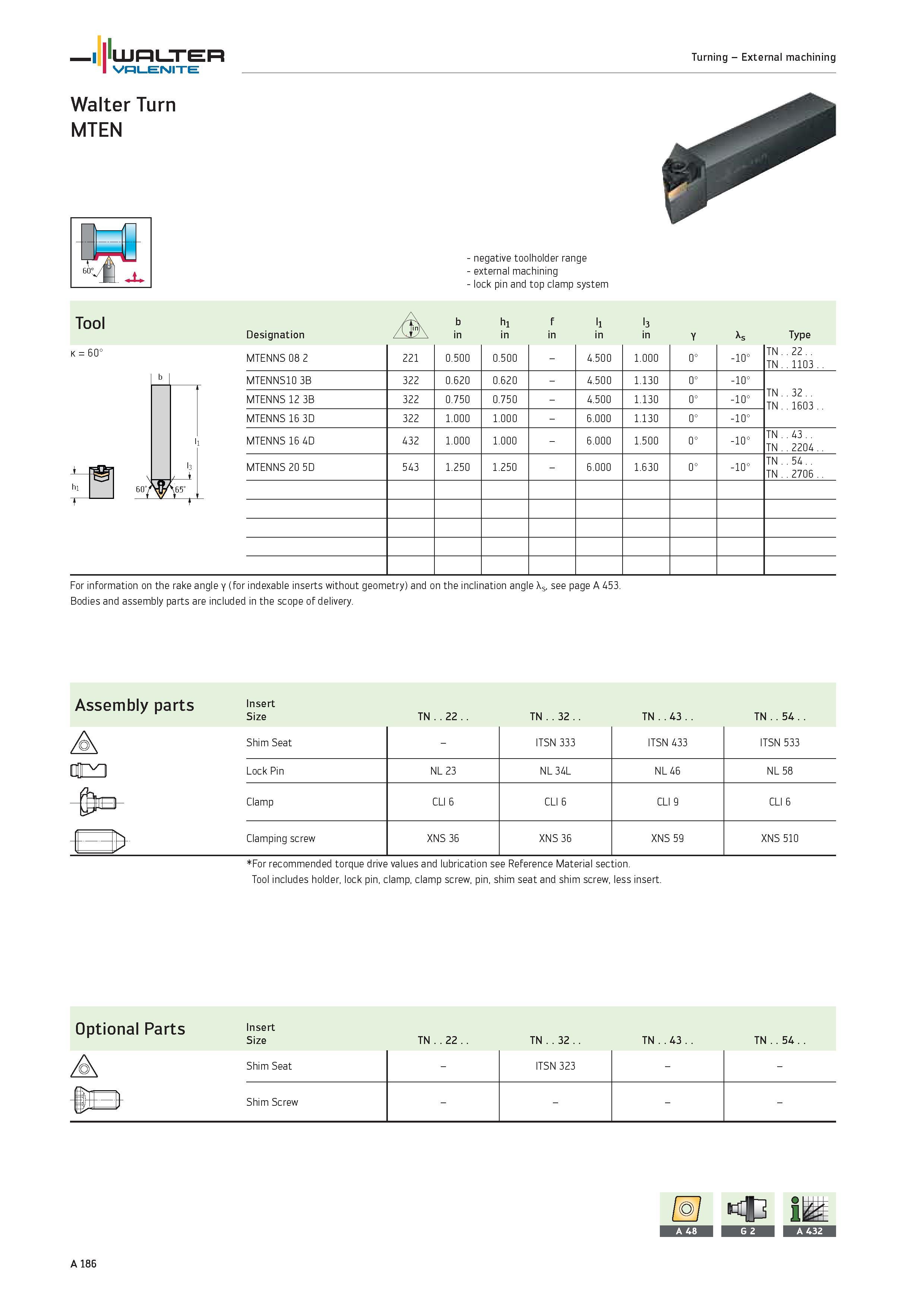 190 WALTER Valenite Turning External machining Tool Ax b hi f li l3 Designation AxA in Y As Type k 60° i hi A/T\ MTENNS08 2 221 0 500 0 500 4 500 1 0 Каталог WALTER 2012 Металлорежущий инструмент и инструментальная оснастка Valenite для станков и металлообрабатывающих комплексов Стр. A186