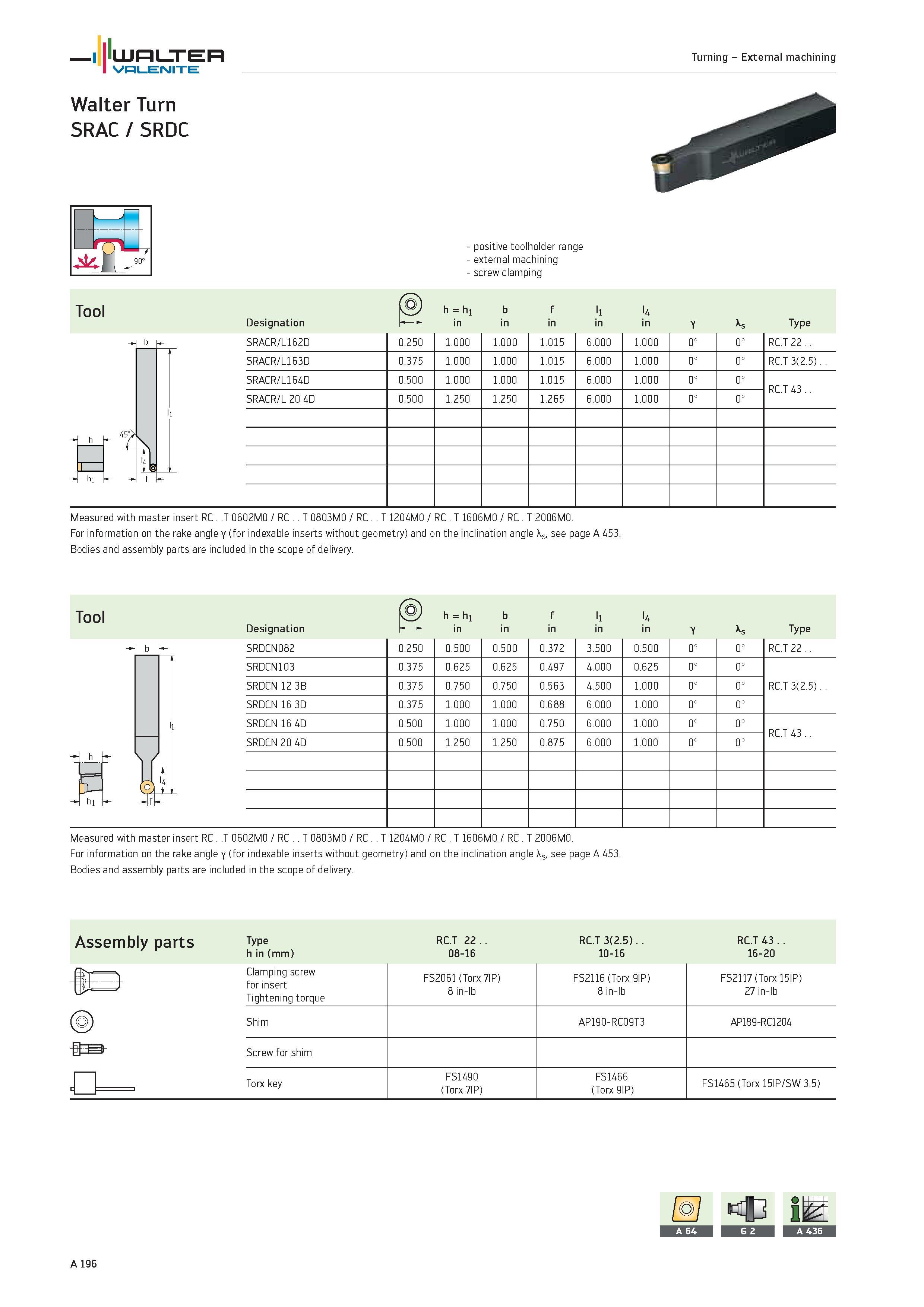 200 WALTER Valenite Walter Turn SRAC / SRDC Turning External machining 4 7 positive toolholder range external machining screw clamping Tool h hi b f Каталог WALTER 2012 Металлорежущий инструмент и инструментальная оснастка Valenite для станков и металлообрабатывающих комплексов Стр. A196