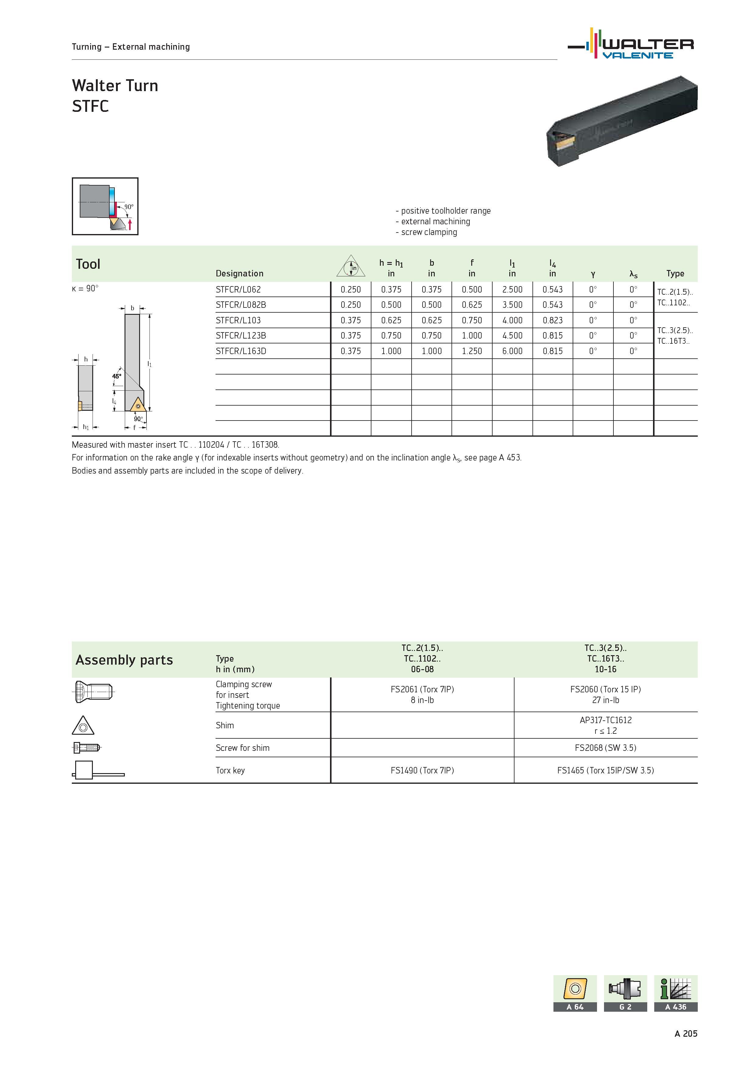 209 Turning External machining WALTER Valenite Walter Turn STFC k 90° positive toolholder range external machining screw clamping Tool h=hi b f li l4 Каталог WALTER 2012 Металлорежущий инструмент и инструментальная оснастка Valenite для станков и металлообрабатывающих комплексов Стр. A205