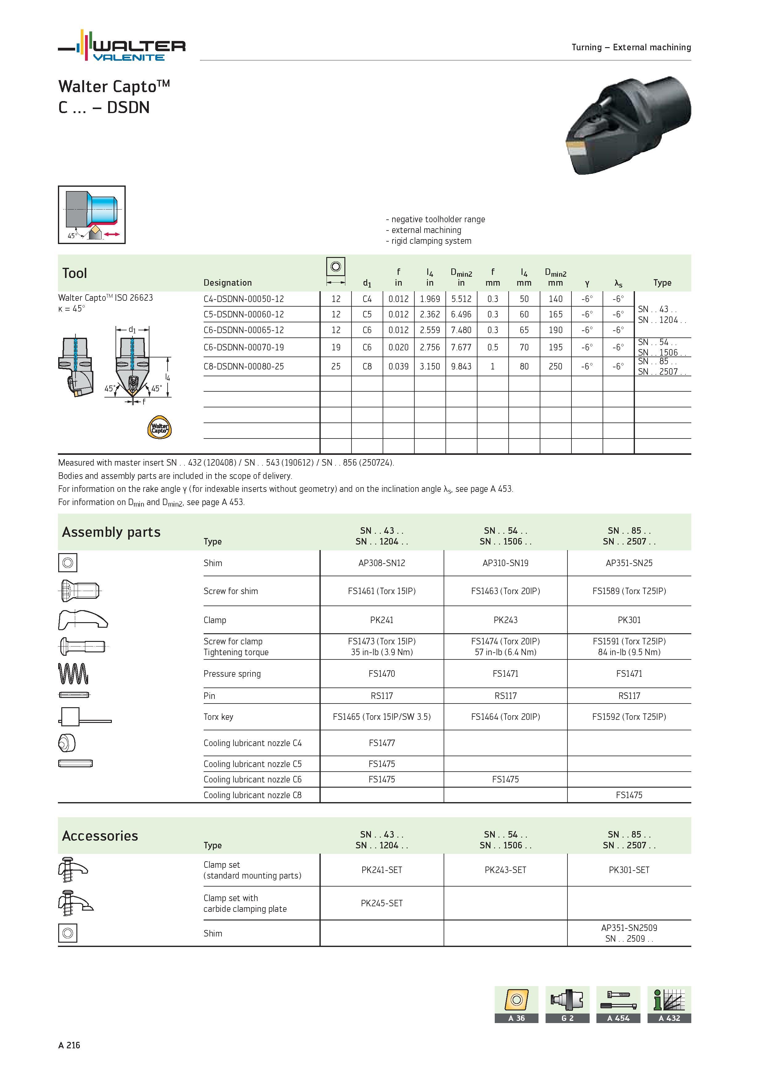 220 Walter CaptoTM ISO 26623 k 45° negative toolholder range external machining rigid clamping system Tool o f l4 Dmin2 f l4 Dmin2 Designation 1 dl i Каталог WALTER 2012 Металлорежущий инструмент и инструментальная оснастка Valenite для станков и металлообрабатывающих комплексов Стр. A216