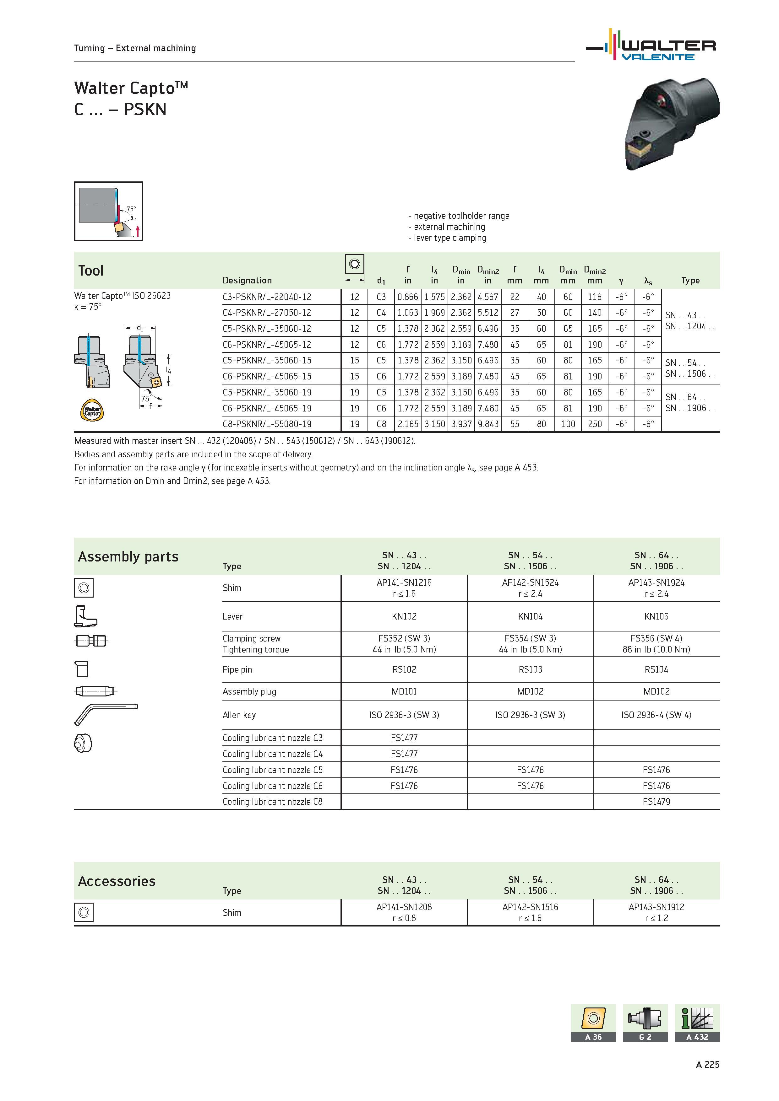 229 Turning External machining WALTER Valenite Walter CaptoTM C PSKN Walter CaptoTM ISO 26623 k 75° negative toolholder range external machining leve Каталог WALTER 2012 Металлорежущий инструмент и инструментальная оснастка Valenite для станков и металлообрабатывающих комплексов Стр. A225