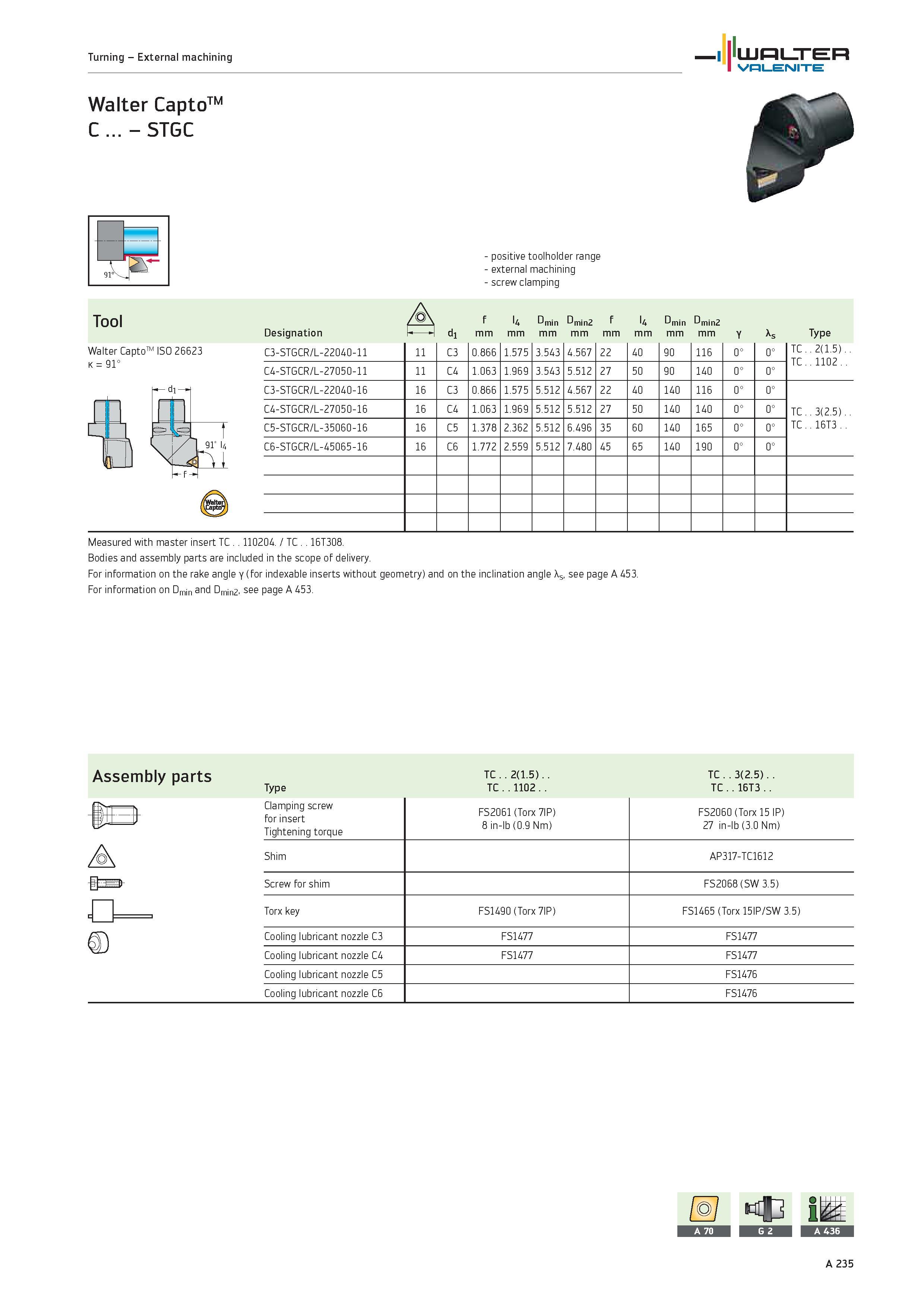 239 Turning External machining WALTER Valenite Walter CaptoTM C STGC positive toolholder range external machining screw clamping Measured with master Каталог WALTER 2012 Металлорежущий инструмент и инструментальная оснастка Valenite для станков и металлообрабатывающих комплексов Стр. A235