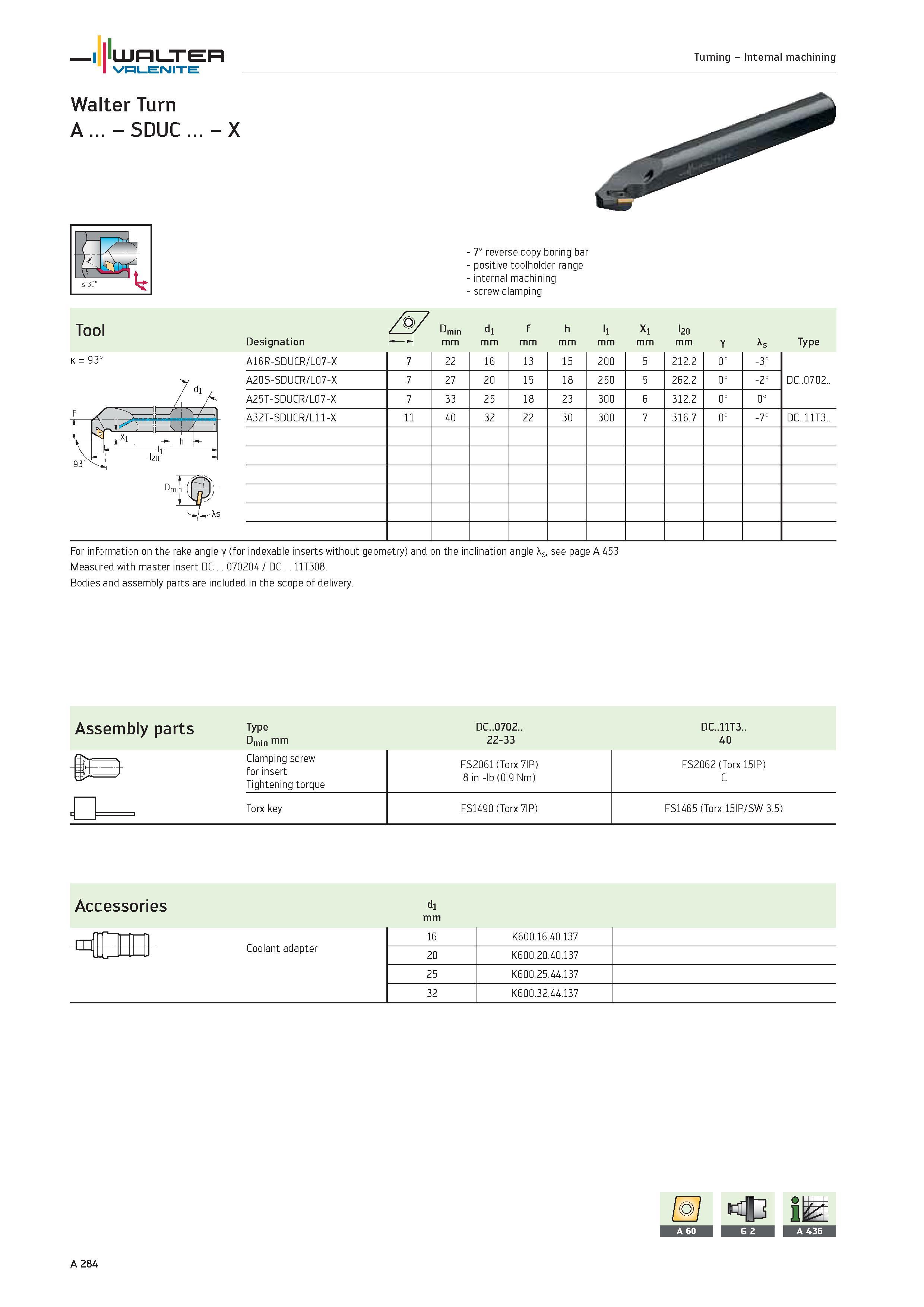 288 WALTER Valenite Turning Internal machining Walter Turn A SDUC X 7° reverse copy boring bar positive toolholder range internal machining screw cla Каталог WALTER 2012 Металлорежущий инструмент и инструментальная оснастка Valenite для станков и металлообрабатывающих комплексов Стр. A284