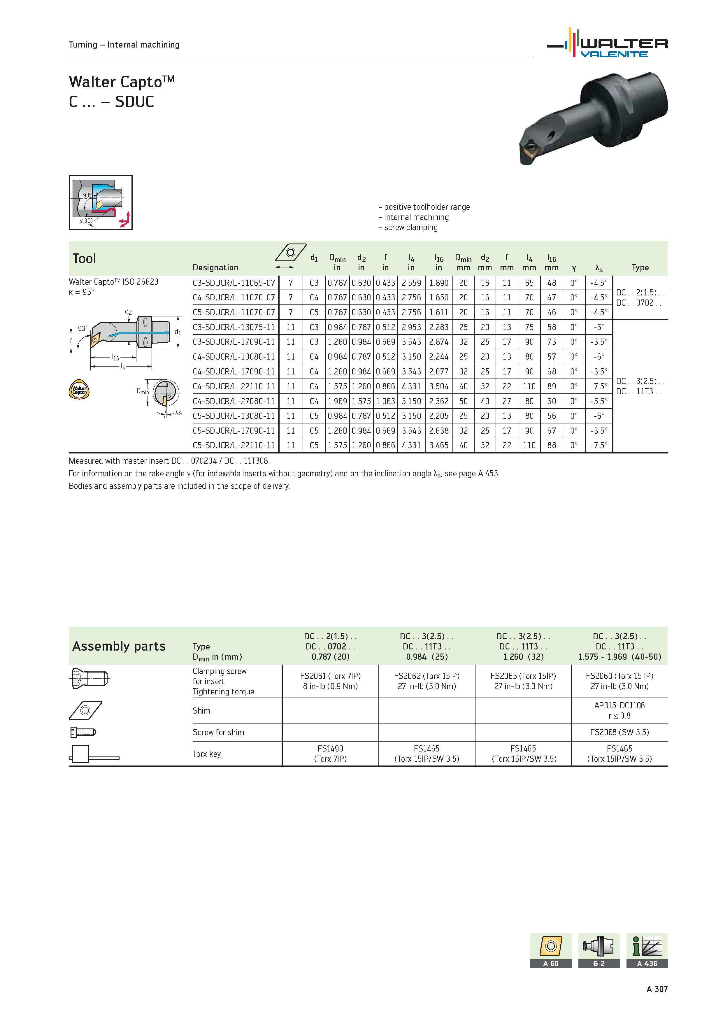 311 Turning Internal machining WALTER Valenite Walter CaptoTM C SDUC Tool Walter CaptoTM ISO 26623 k 93° positive toolholder range internal machining Каталог WALTER 2012 Металлорежущий инструмент и инструментальная оснастка Valenite для станков и металлообрабатывающих комплексов Стр. A307