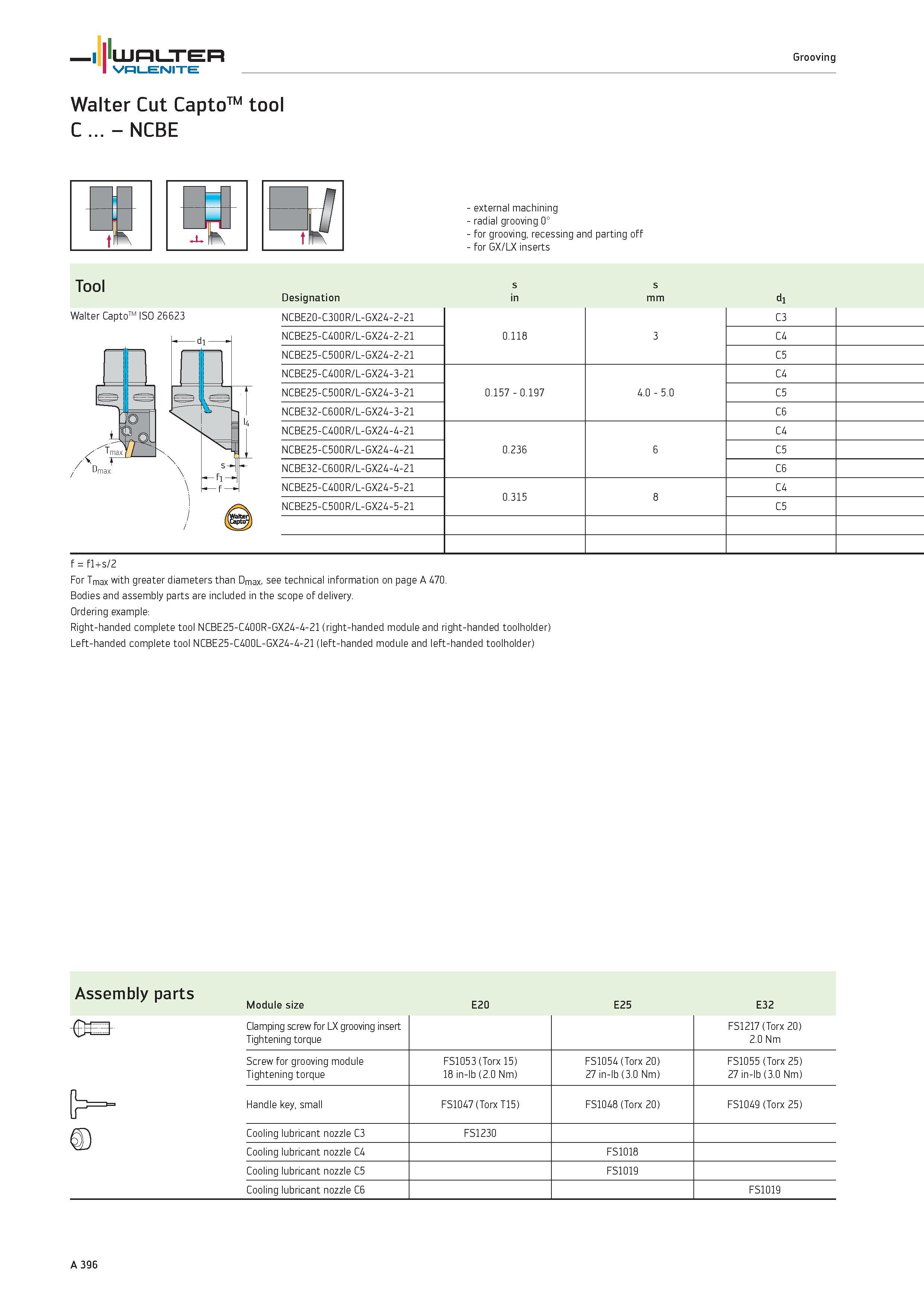 400 WALTER Grooving Valenite Walter Cut CaptoTM tool C NCBE Hi external machining radial grooving 0° for grooving, recessing and parting off for GX/L Каталог WALTER 2012 Металлорежущий инструмент и инструментальная оснастка Valenite для станков и металлообрабатывающих комплексов Стр. A396