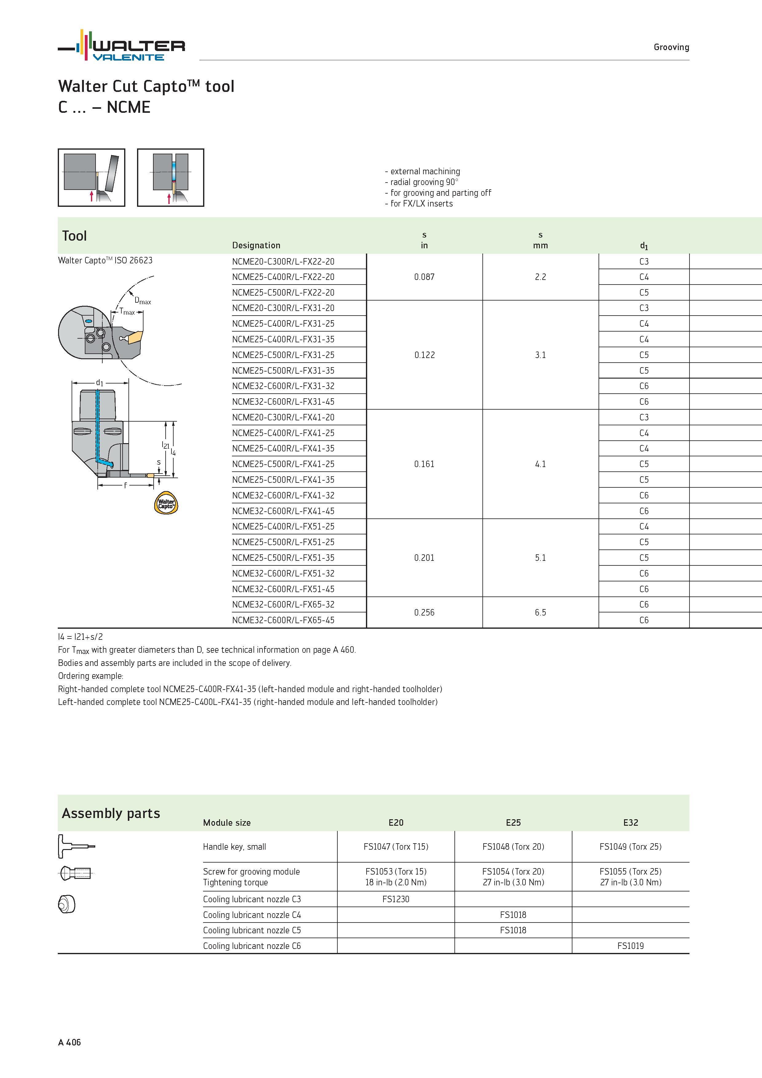 410 WALTER Valenite Grooving Walter Cut CaptoTM tool C NCME external machining radial grooving 90° for grooving and parting off for FX/LX inserts Too Каталог WALTER 2012 Металлорежущий инструмент и инструментальная оснастка Valenite для станков и металлообрабатывающих комплексов Стр. A406