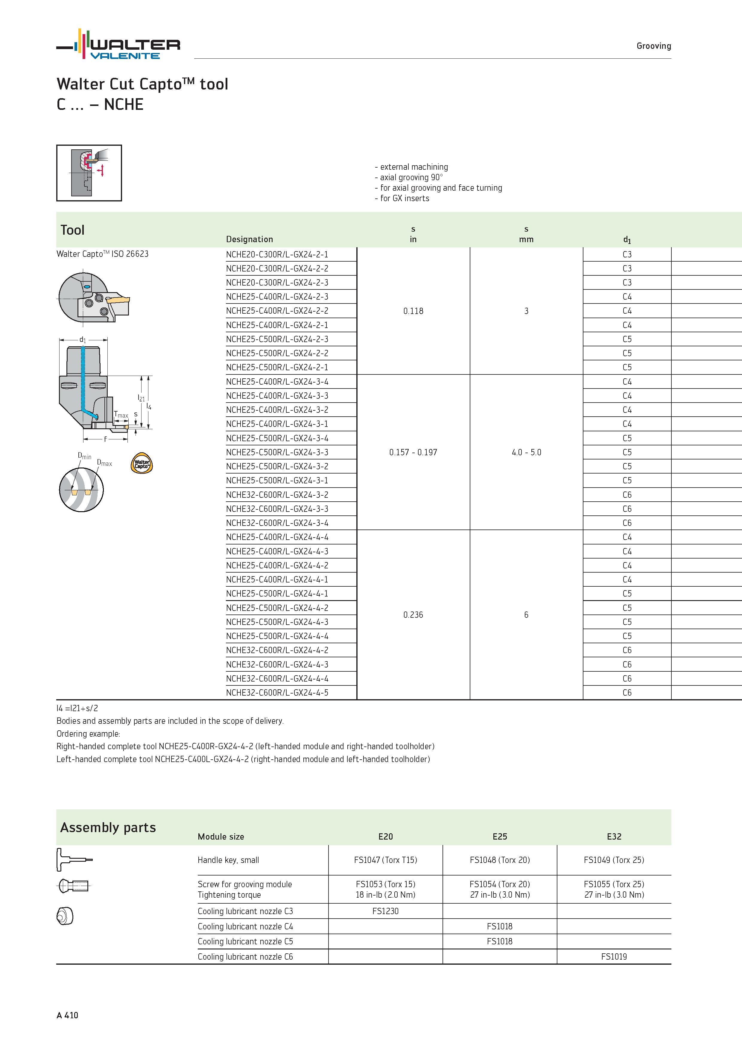 414 WALTER Valenite Walter Cut CaptoTM tool C NCHE Grooving external machining axial grooving 90° for axial grooving and face turning for GX inserts Каталог WALTER 2012 Металлорежущий инструмент и инструментальная оснастка Valenite для станков и металлообрабатывающих комплексов Стр. A410