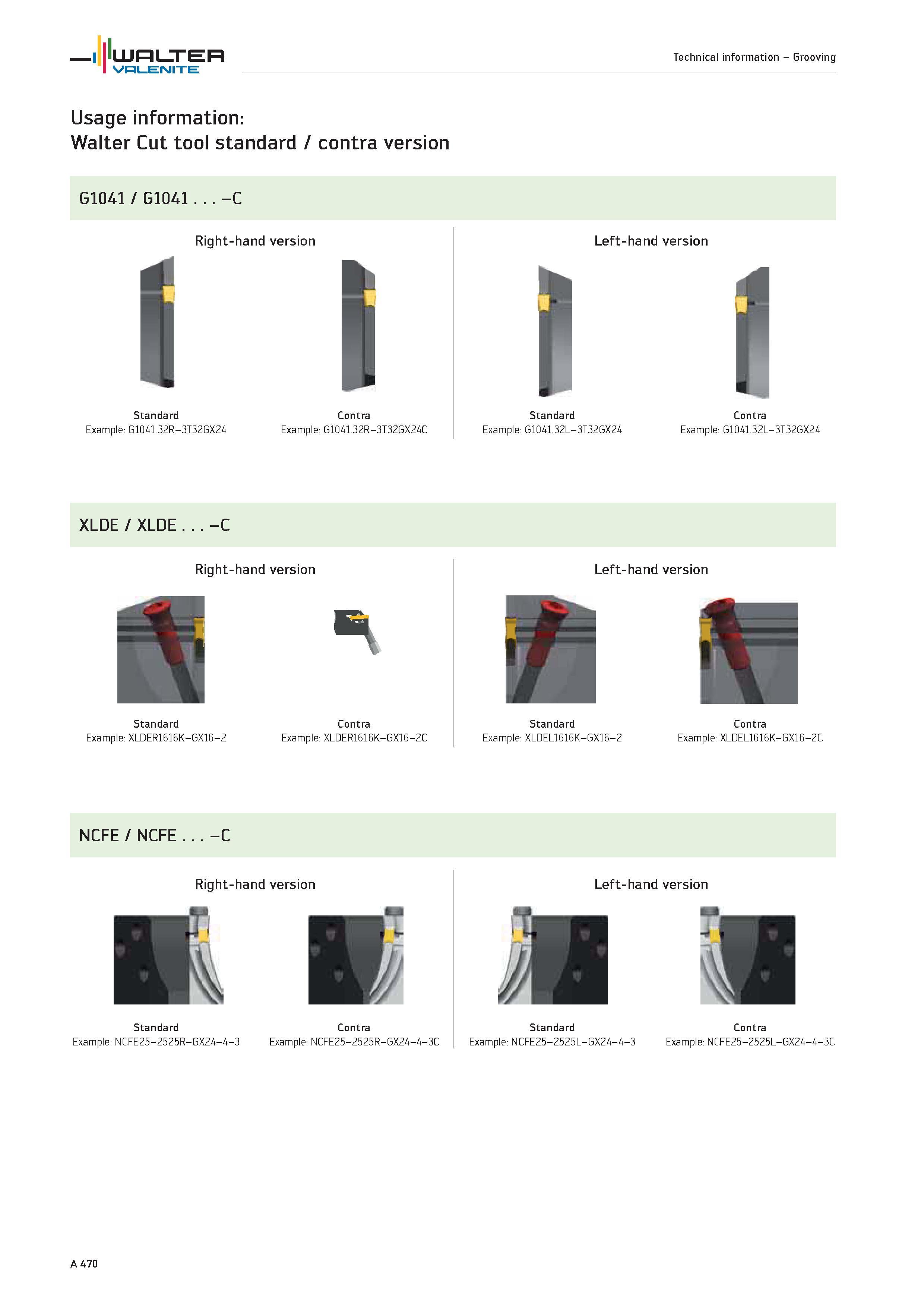 474 Walter Cut tool standard / contra version G1041 / G1041 -C Right-hand version Standard Example G1041 32R-3T32GX24 Contra Example G1041 32R-3T32GX Каталог WALTER 2012 Металлорежущий инструмент и инструментальная оснастка Valenite для станков и металлообрабатывающих комплексов Стр. A470