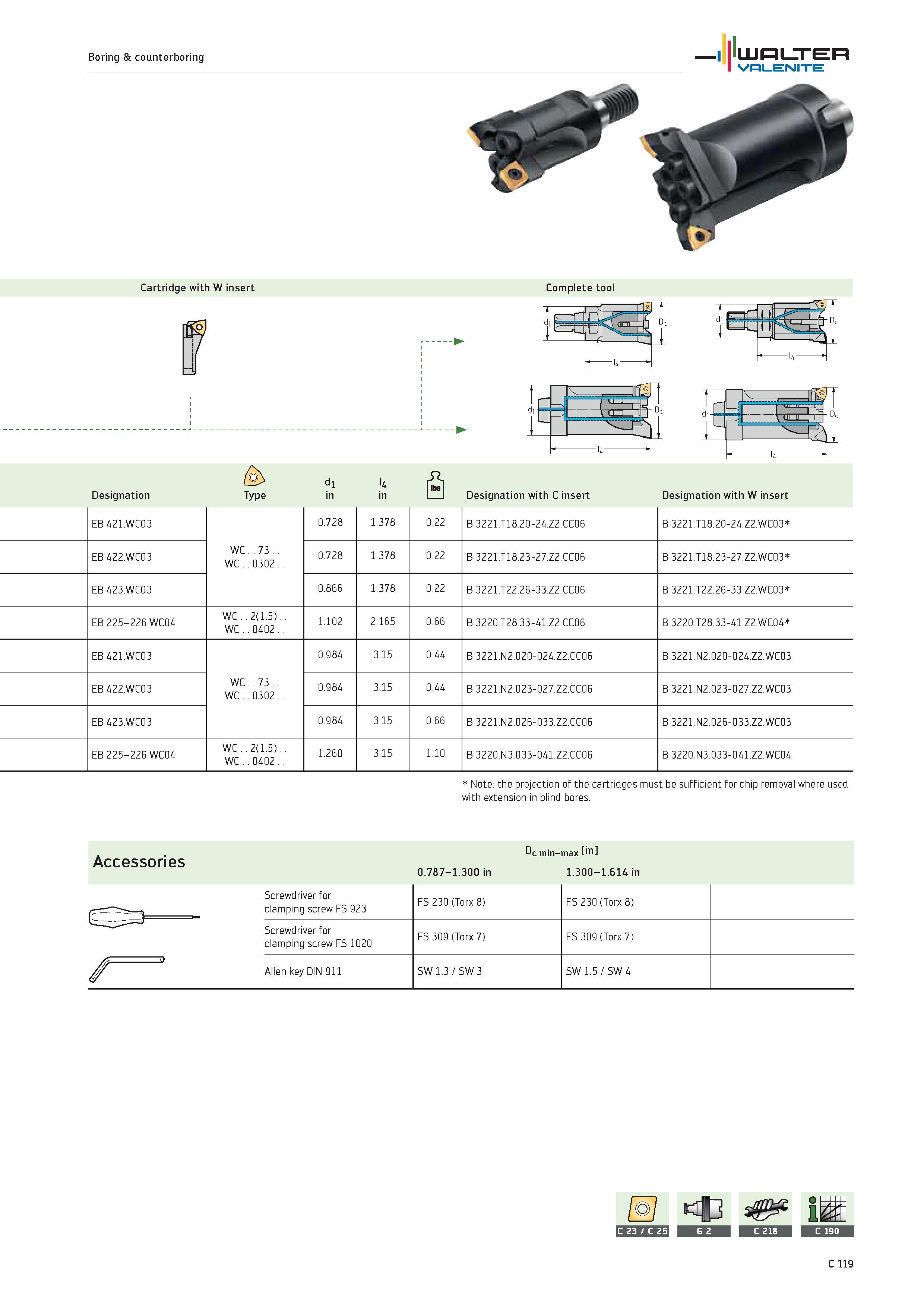 1021 Designation Type in Designation with C insert Designation with W insert EB 421 WC03 WC 73 WC 0302 0 728 1 378 0 22 B 3221 T18 20-24 Z2 CC06 B 322 Каталог WALTER 2012 Металлорежущий инструмент и инструментальная оснастка Valenite для станков и металлообрабатывающих комплексов Стр. C119