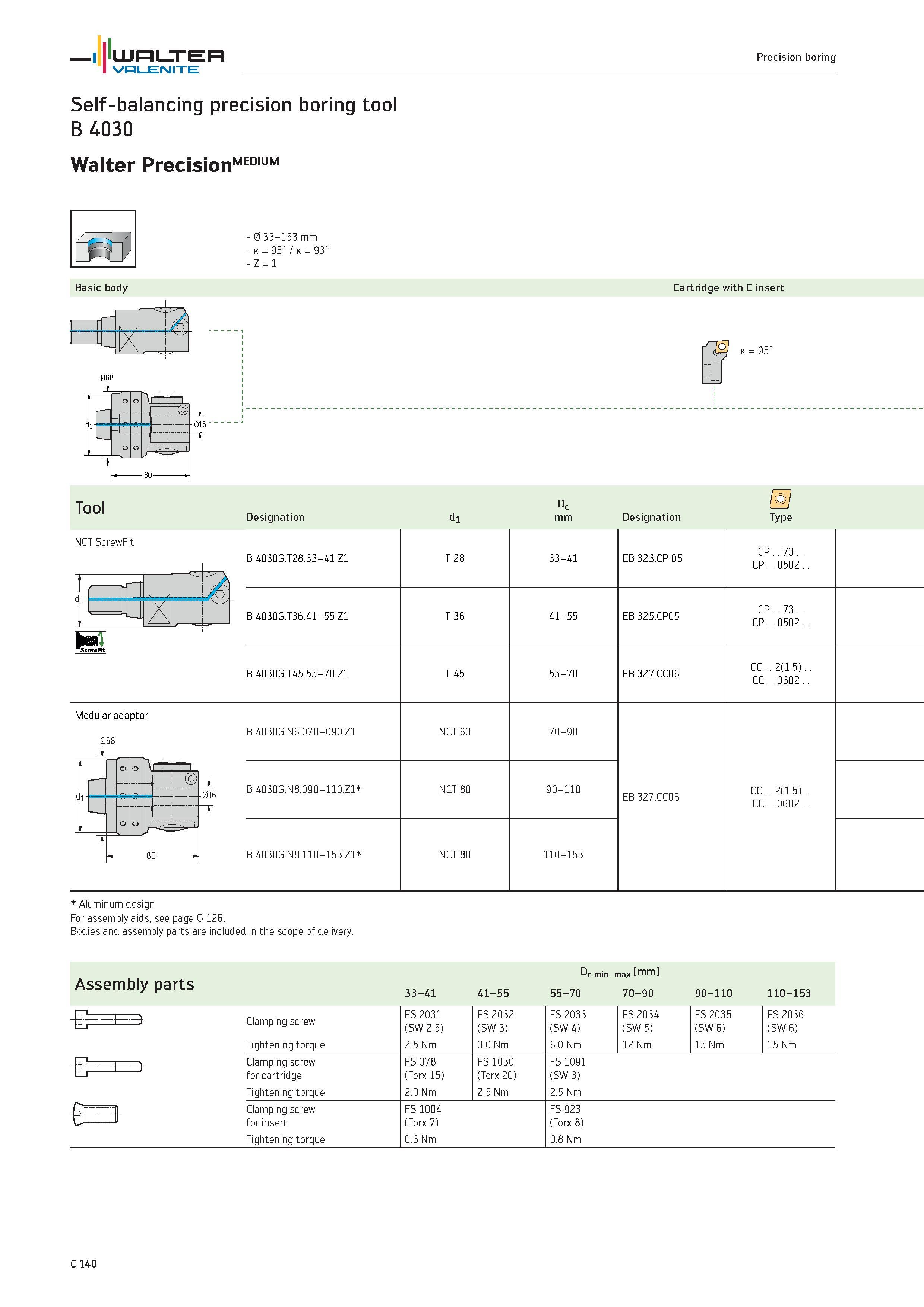 1042 WALTER Valenite Precision boring Self-balancing precision boring tool B 4030 Walter PrecisionMEDIUM tit Basic body u 068 0 33-153 mm k 95° / k 93 Каталог WALTER 2012 Металлорежущий инструмент и инструментальная оснастка Valenite для станков и металлообрабатывающих комплексов Стр. C140