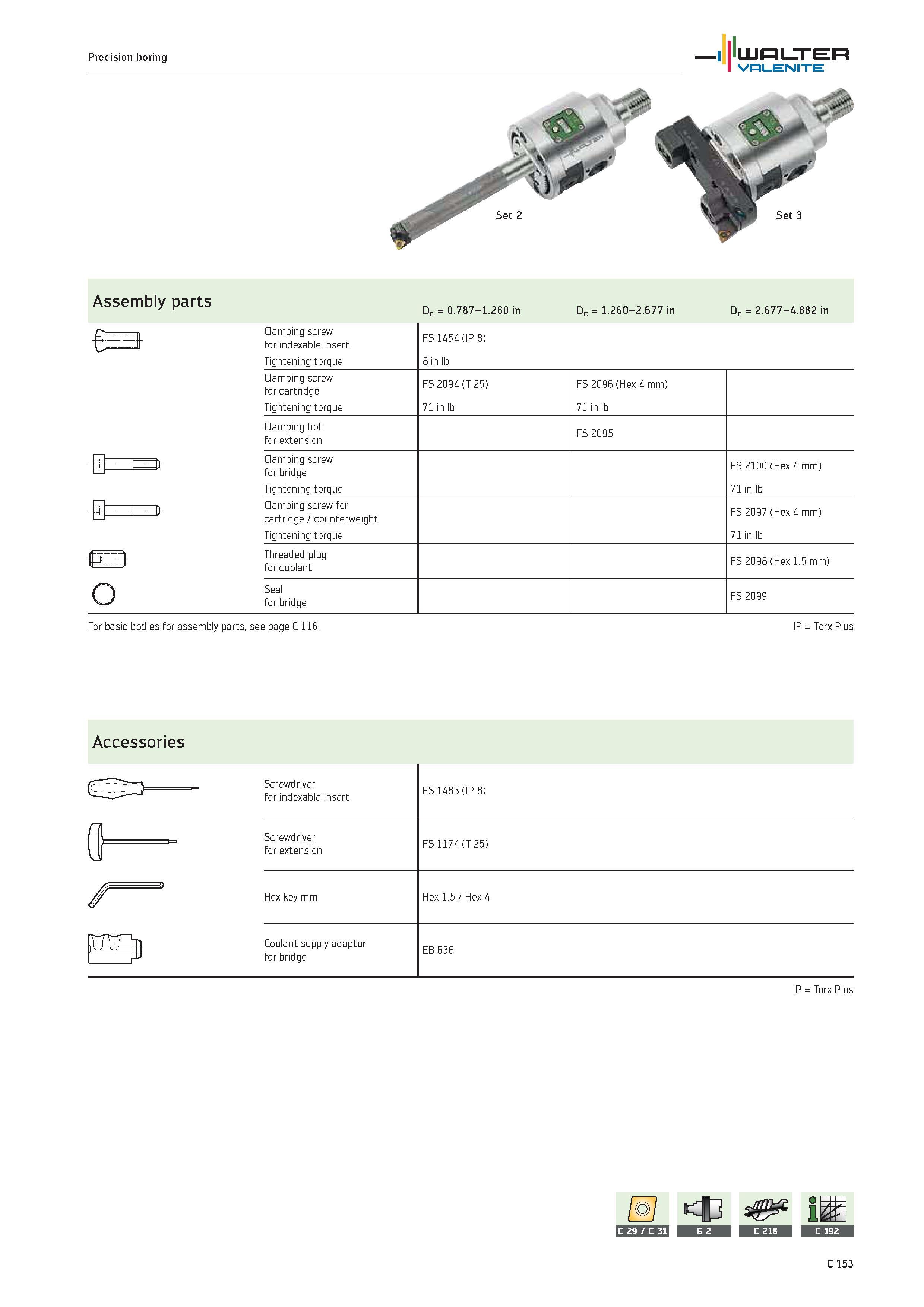 1055 Assembly parts EJ Clamping screw for indexable insert Tightening torque Dc 0 787-i 260 in FS 1454 (IP 8) 8 in lb Dc i 260-2 677 in Dc 2 677-4 882 Каталог WALTER 2012 Металлорежущий инструмент и инструментальная оснастка Valenite для станков и металлообрабатывающих комплексов Стр. C153