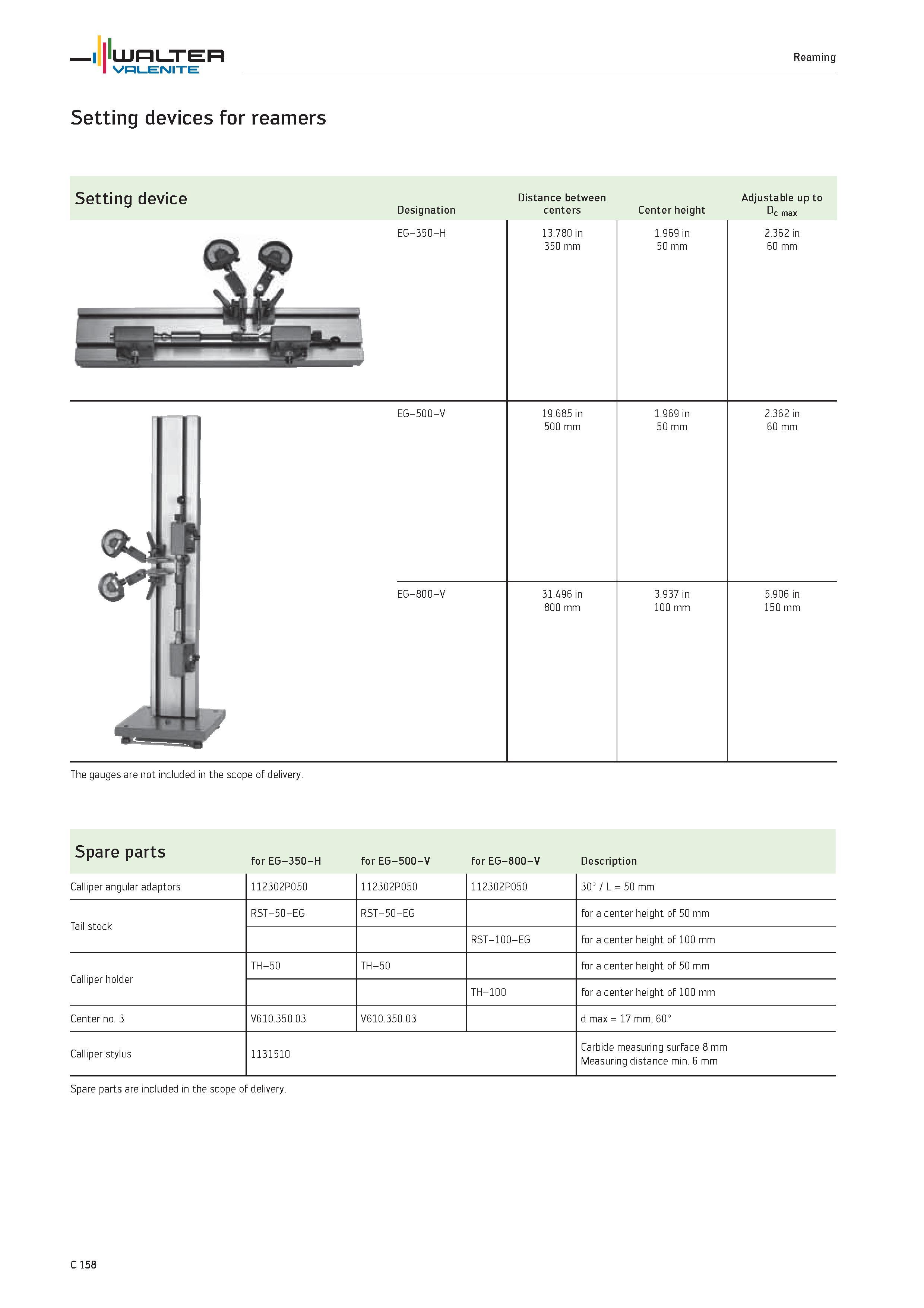1060 Setting devices for reamers WALTER Designation EG-350-H Distance between centers 13 780 in 350 mm Center height 1 969 in 50 mm Adjustable up to D Каталог WALTER 2012 Металлорежущий инструмент и инструментальная оснастка Valenite для станков и металлообрабатывающих комплексов Стр. C158