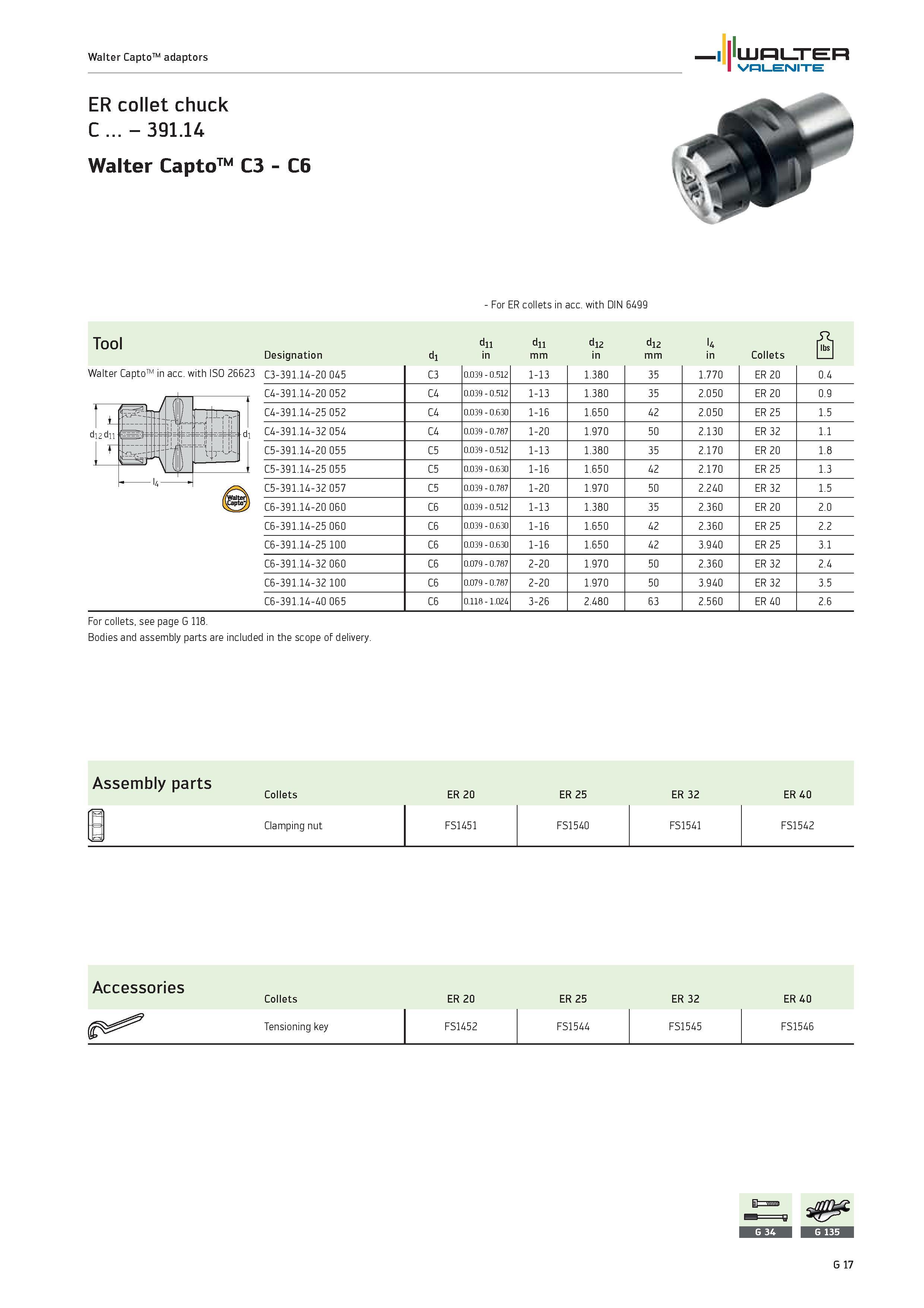 2399 Walter CaptoTM adaptors WALTER Valenite ER collet chuck C 391 14 Walter CaptoTM C3 C6 For ER collets in acc with DIN 6499 Tool d11 d11 d12 d12 U Каталог WALTER 2012 Металлорежущий инструмент и инструментальная оснастка Valenite для станков и металлообрабатывающих комплексов Стр. G17